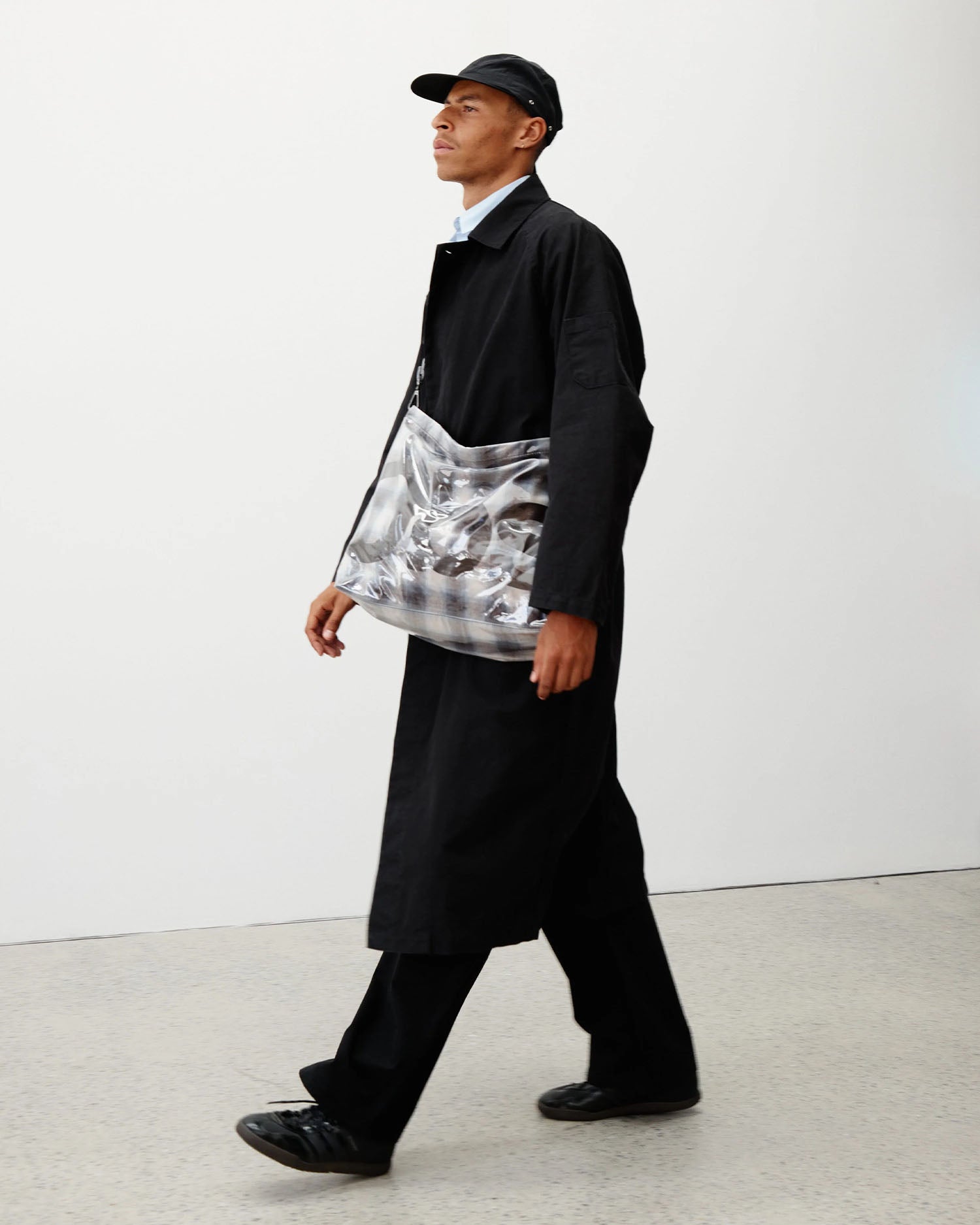 PVC Plaid Cross-Body Tote - Beige / Blue