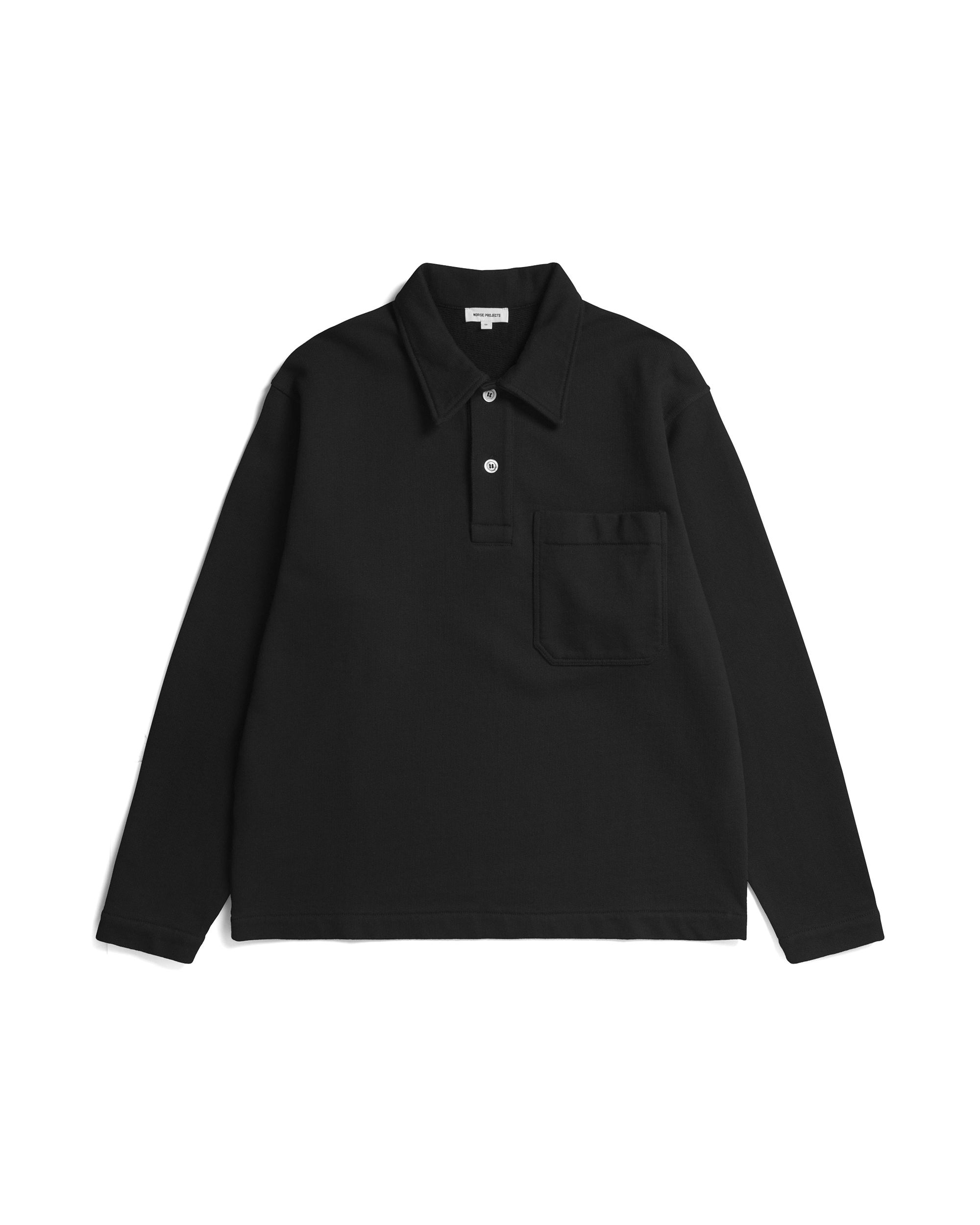 Fraser Relaxed Organic Loopback LS Polo - Black