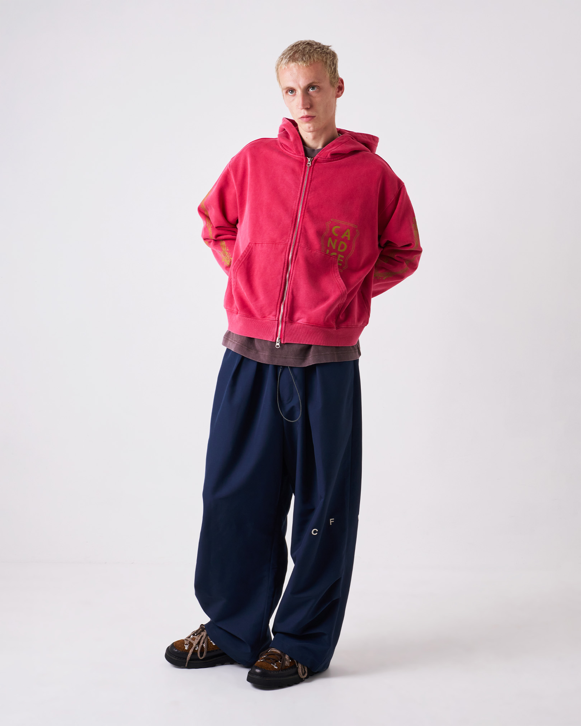 Harlequin Washed Zip Hoodie - Red