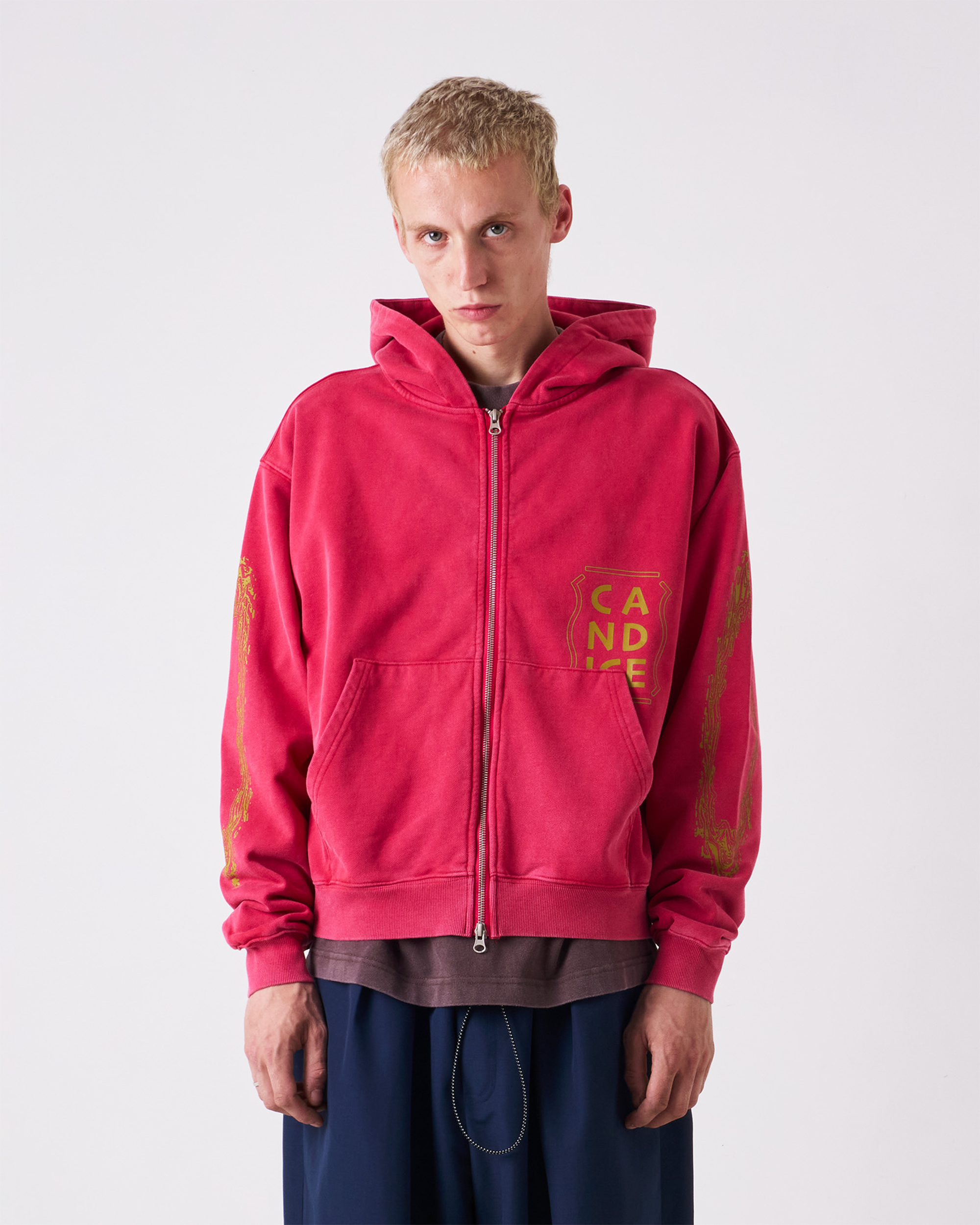 Harlequin Washed Zip Hoodie - Red