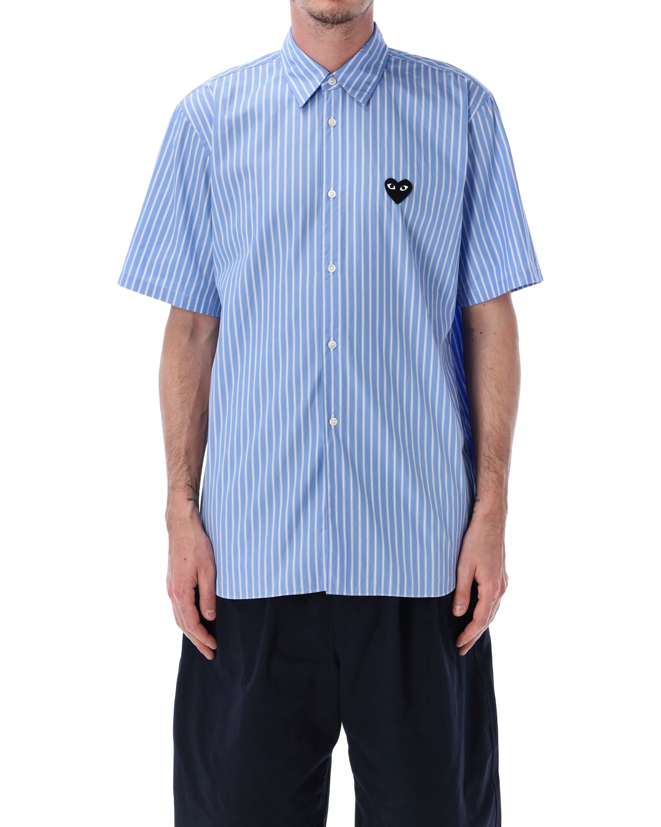 Black Heart Stripe Button Up Shirt - Light Blue