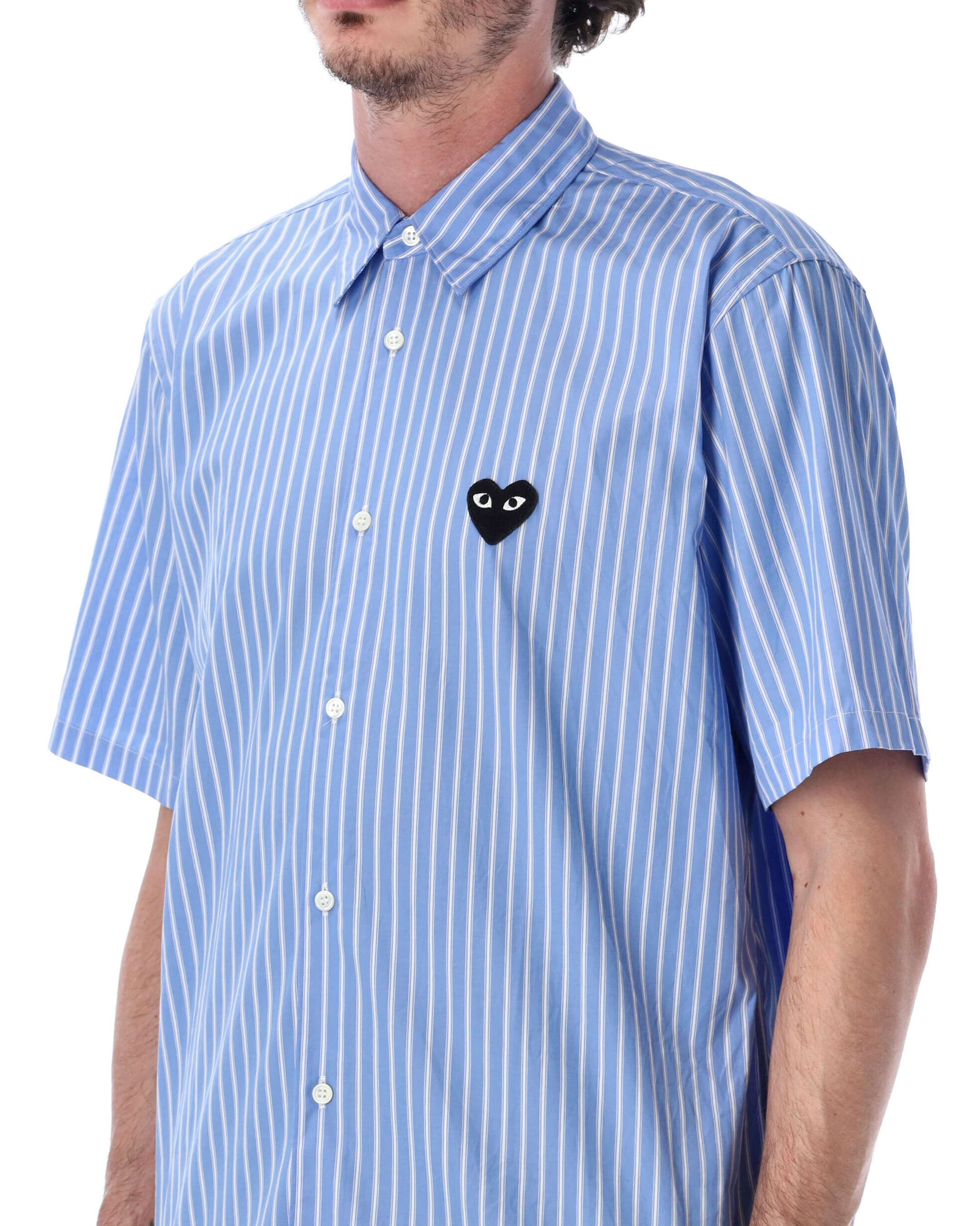Black Heart Stripe Button Up Shirt - Light Blue