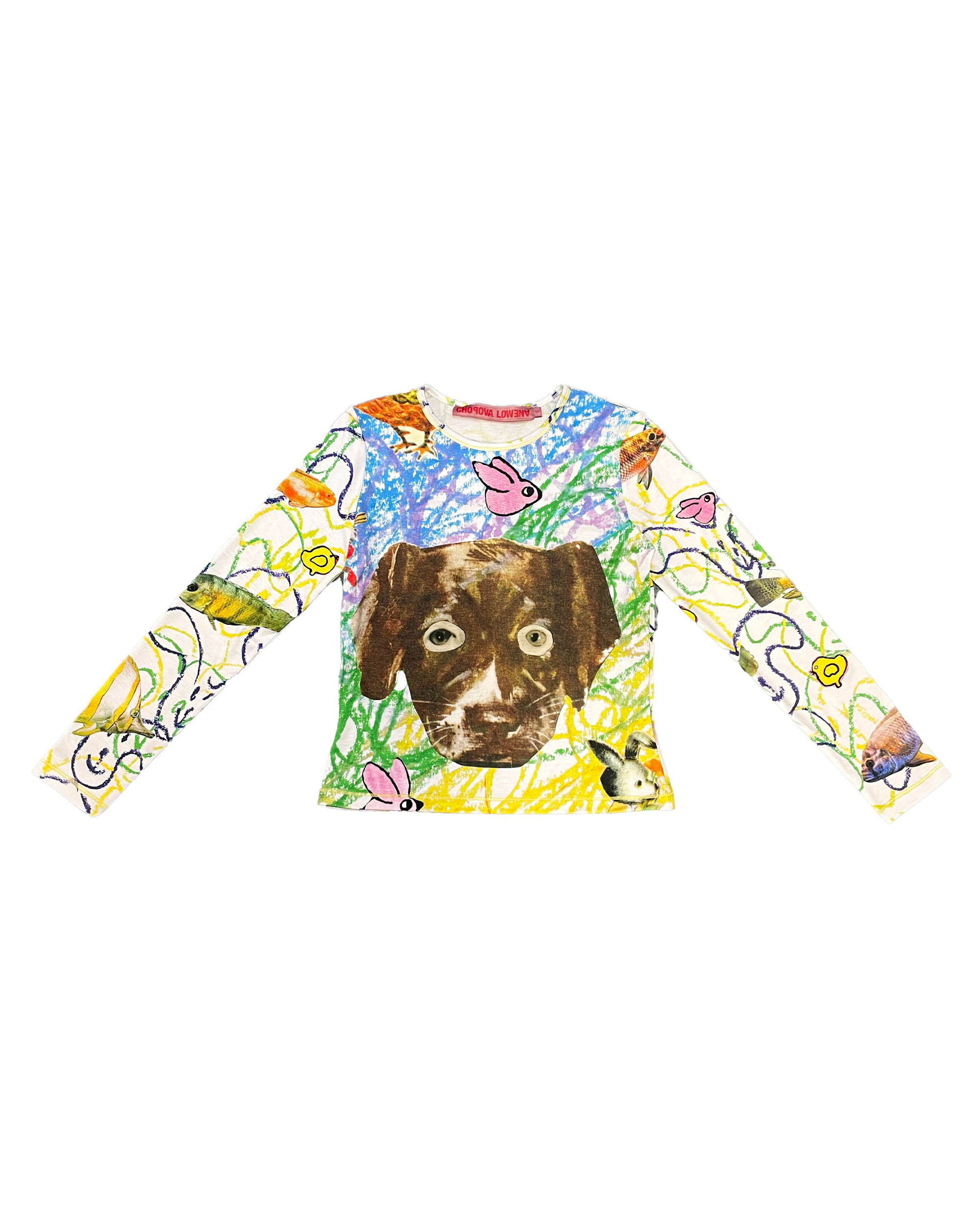 Brown Dog Collage Fitted Jersey Top - Multi
