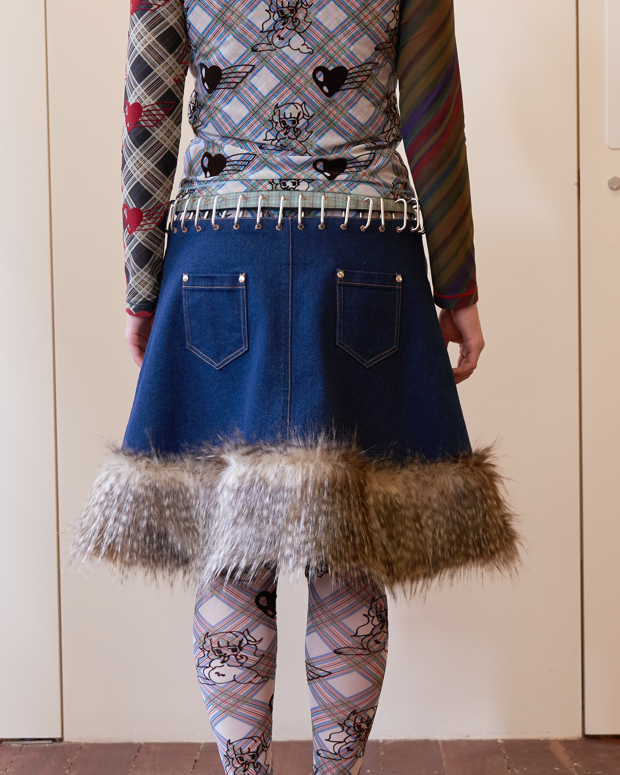 Kram Skirt - Denim / Faux Fur