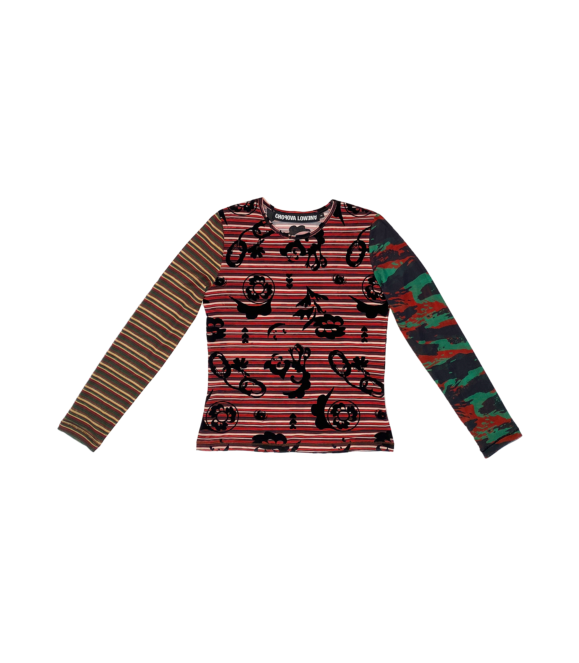 Peggy Flocked Long Sleeve Mesh Top - Multi