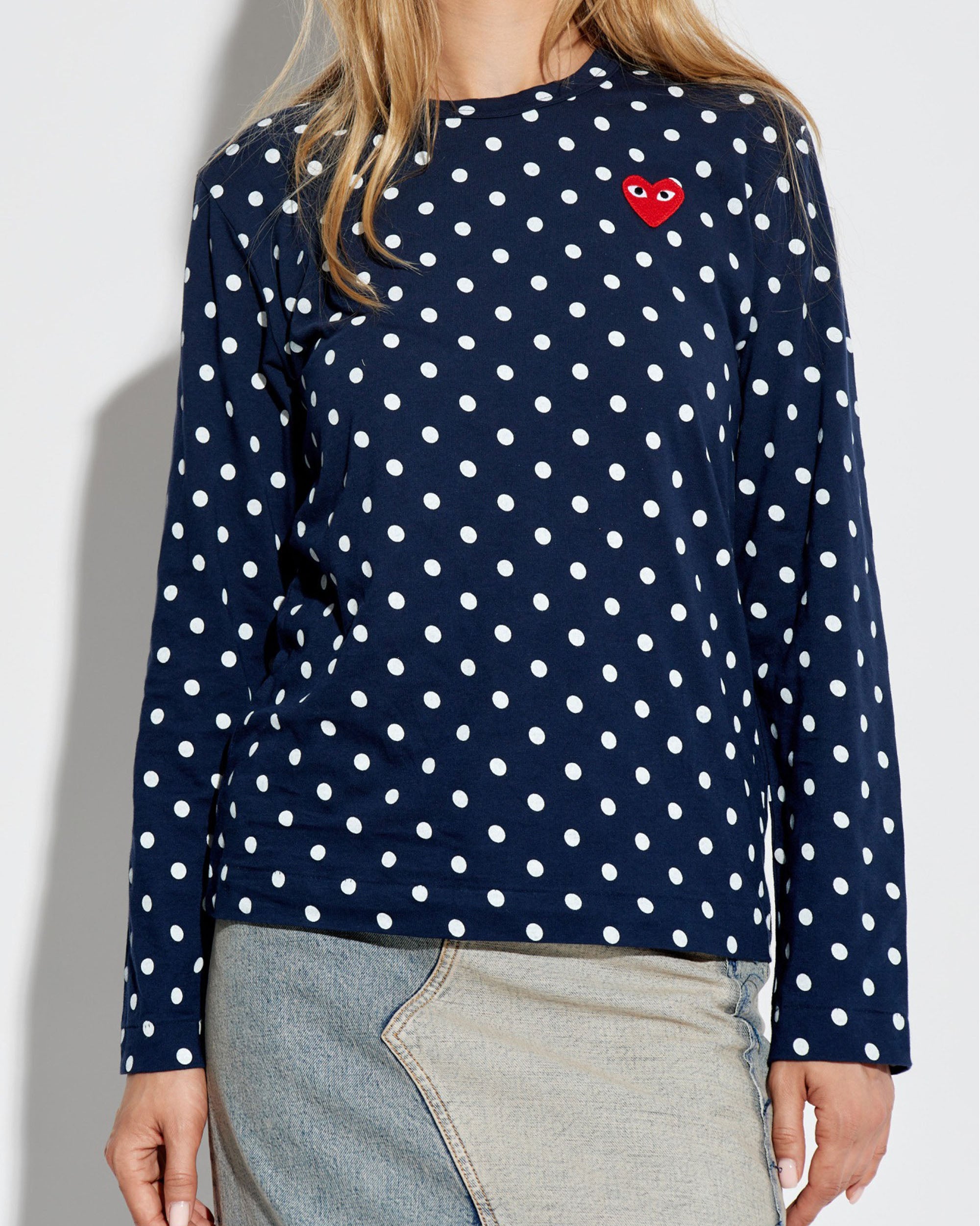 Women's Polka Dot L/S T-Shirt - Navy / Red