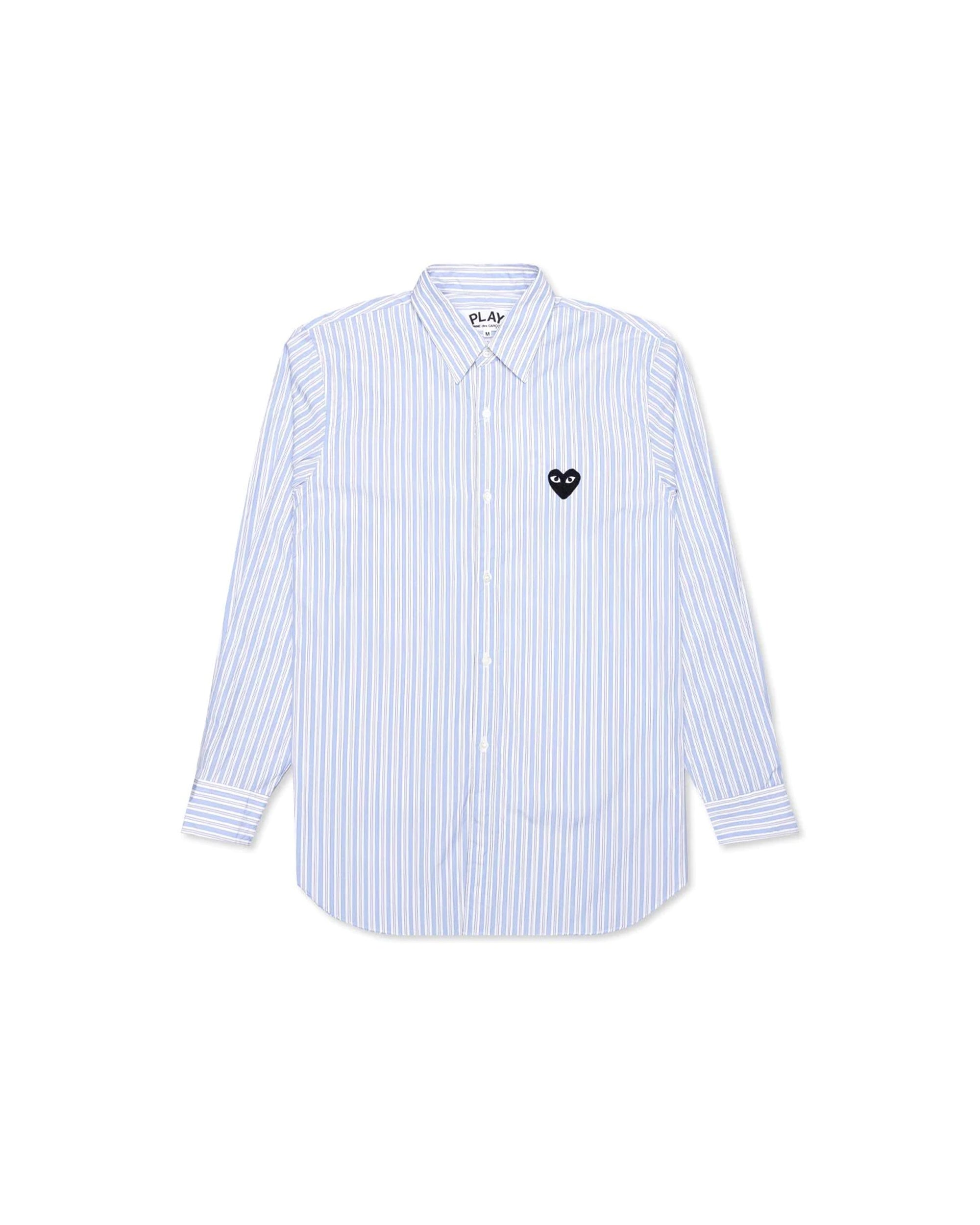 Striped Black Heart Button-down Shirt - Light Blue / White / Black