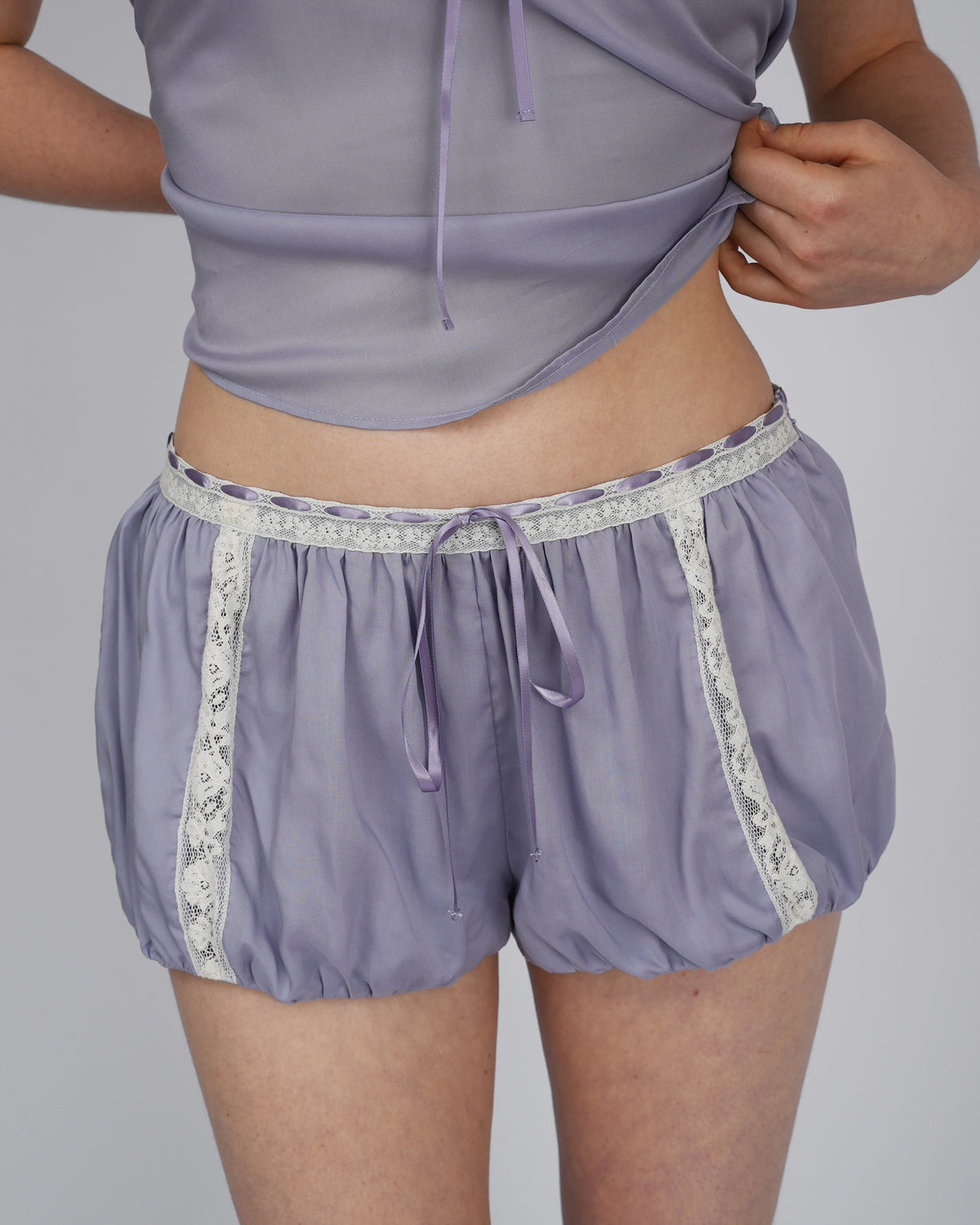 Lace Ribbon Shorts - Wisteria