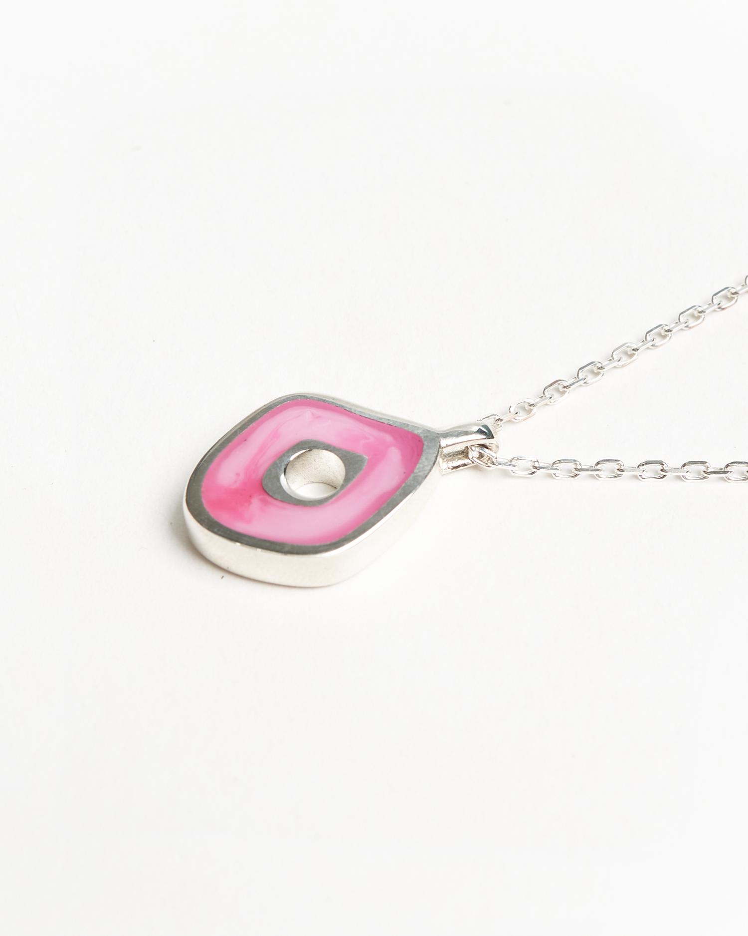 Irregular Pendant With Chain - 925 Sterling Silver / Pink Resin