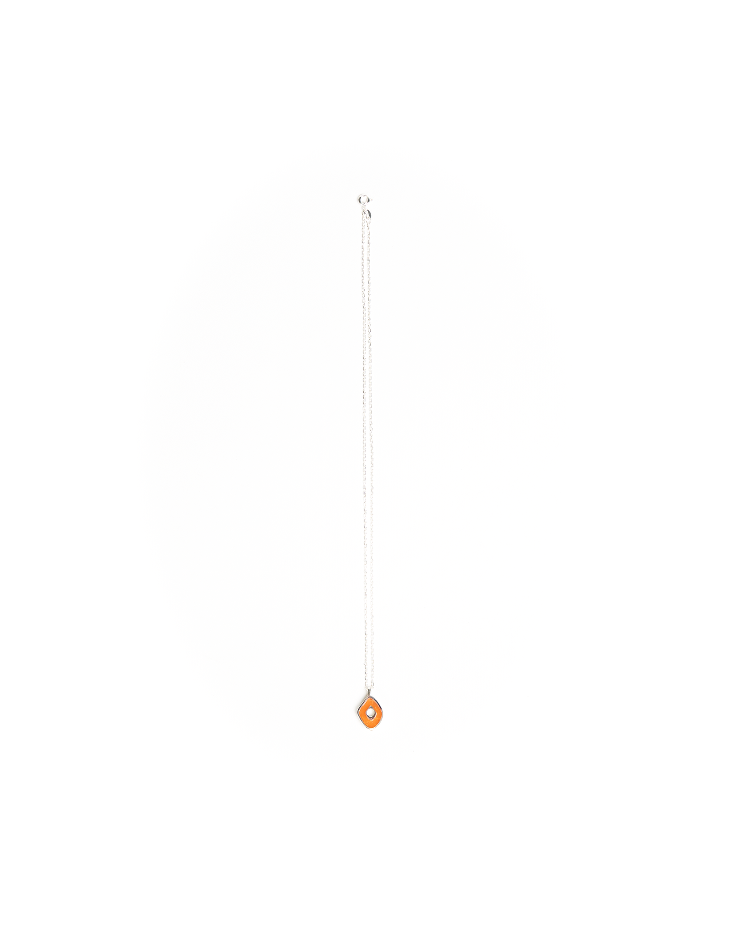 Irregular Pendant With Chain - 925 Sterling Silver / Orange Resin
