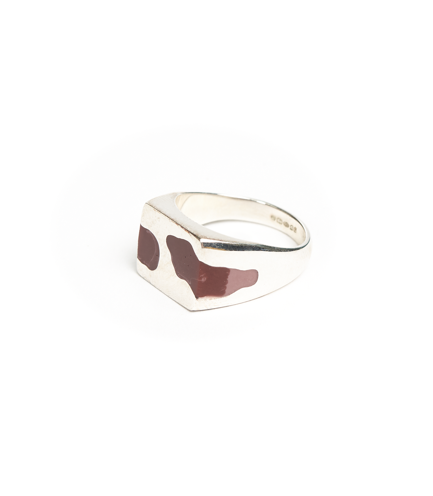 Two Piece Signet Ring - 925 Sterling Silver / Brown Resin