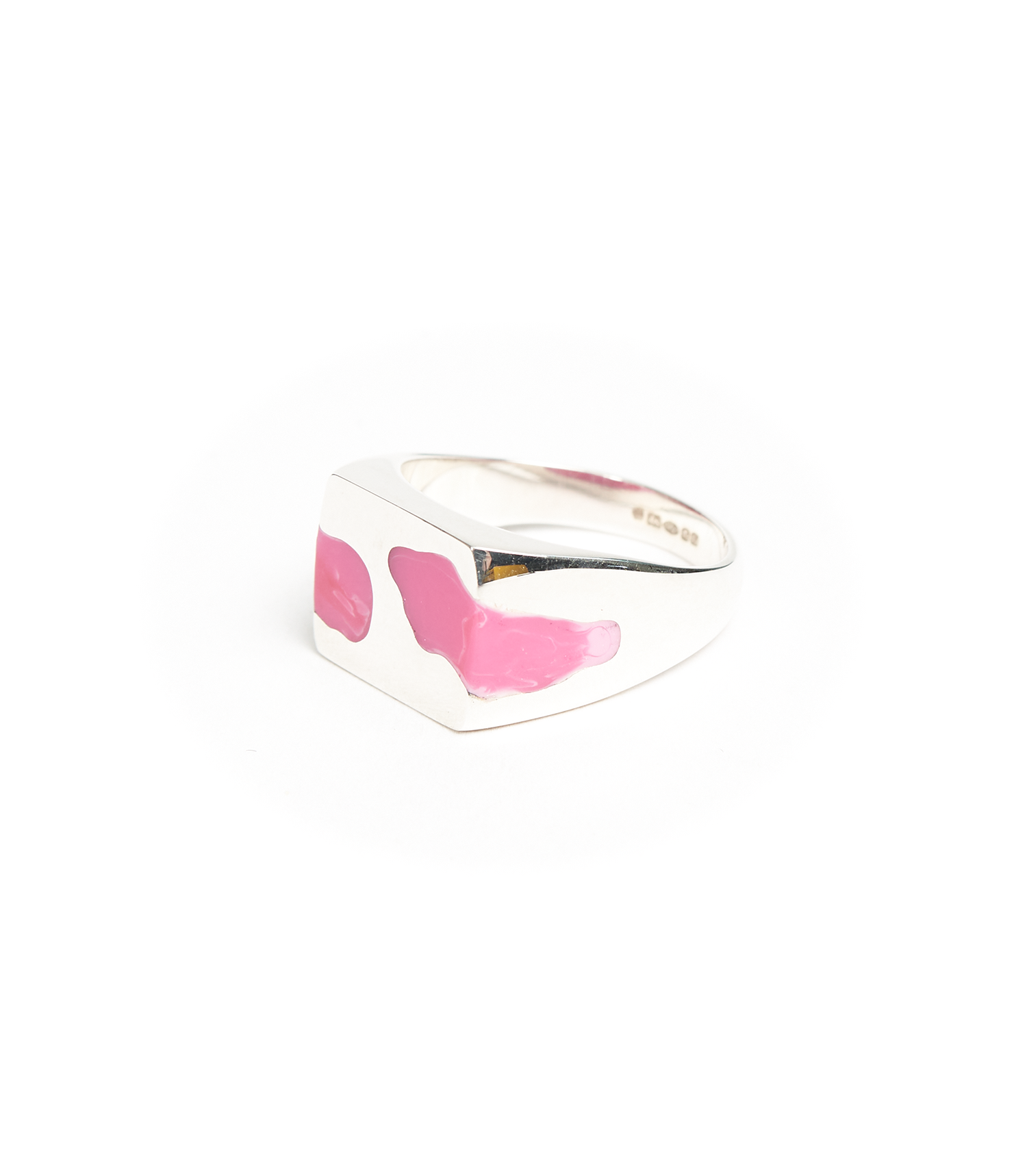 Two Piece Signet Ring - 925 Sterling Silver / Pink Resin