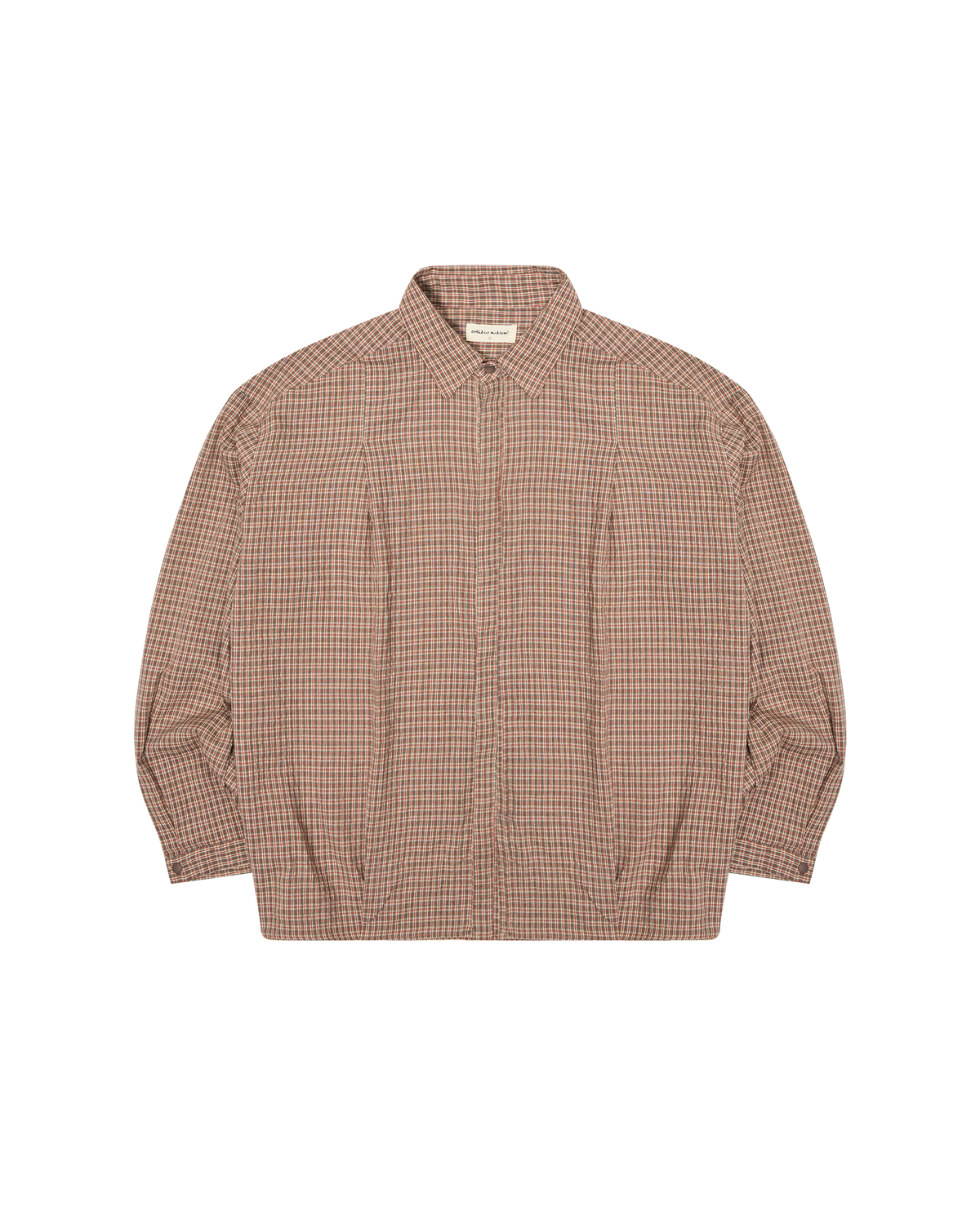 Boxy Pleated Shirt - Red Checkered