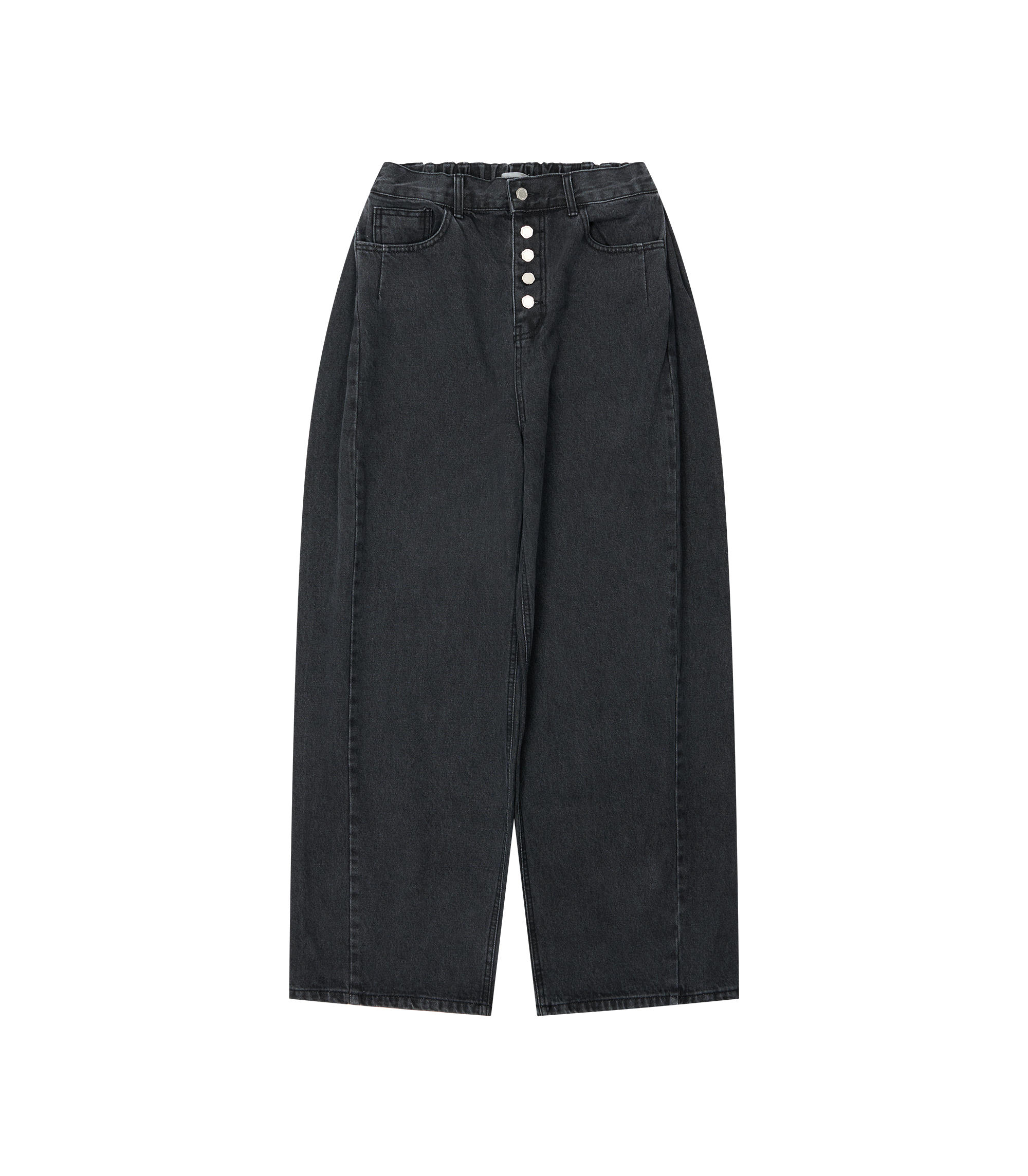 Side-Pleat Big Jeans - Black