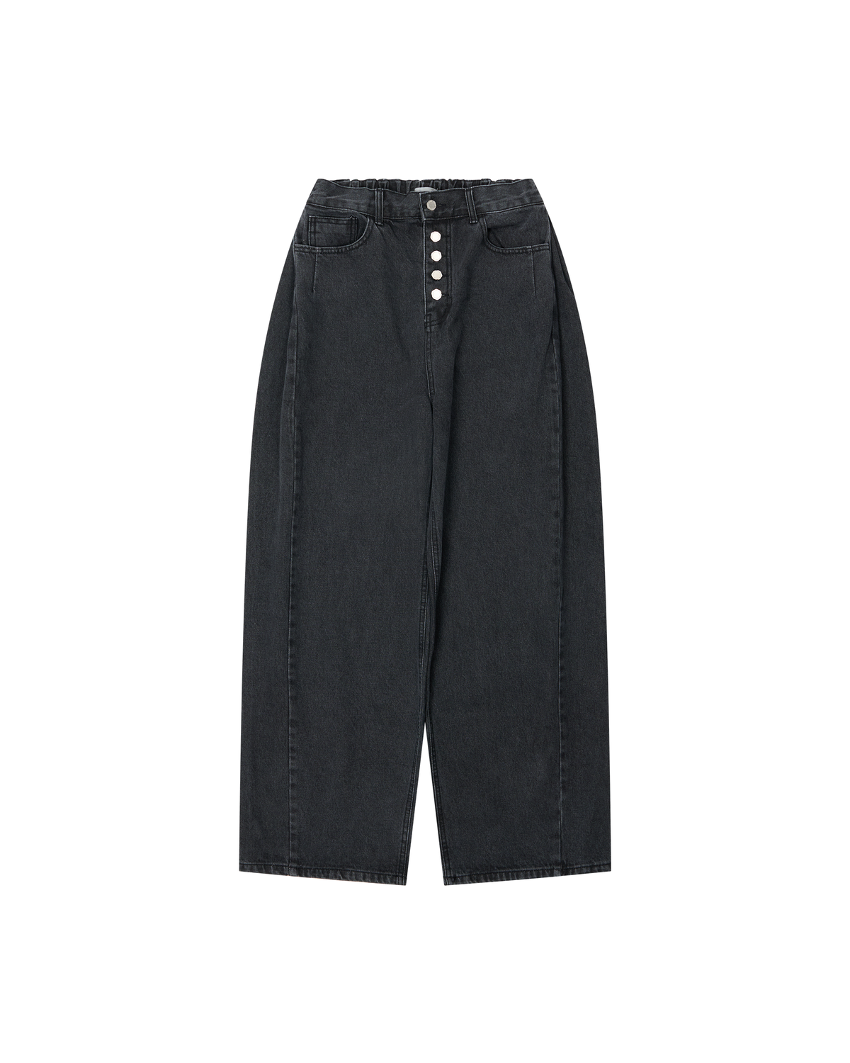 Side-Pleat Big Jeans - Black