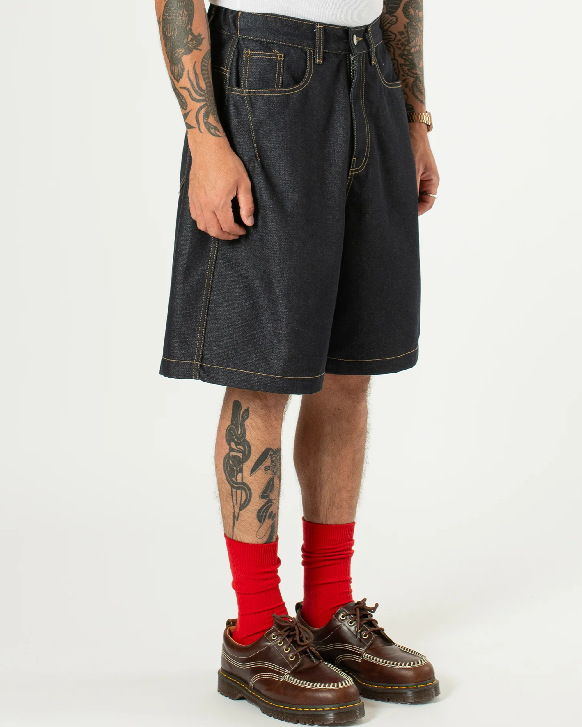Raw Denim In-Stitch Shorts - Indigo