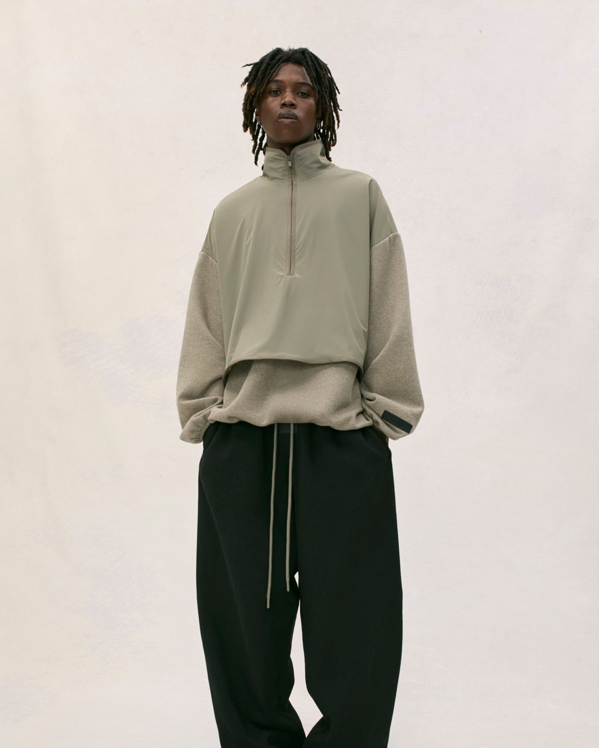 Nylon Fleece Mockneck Sweater - Black / Black