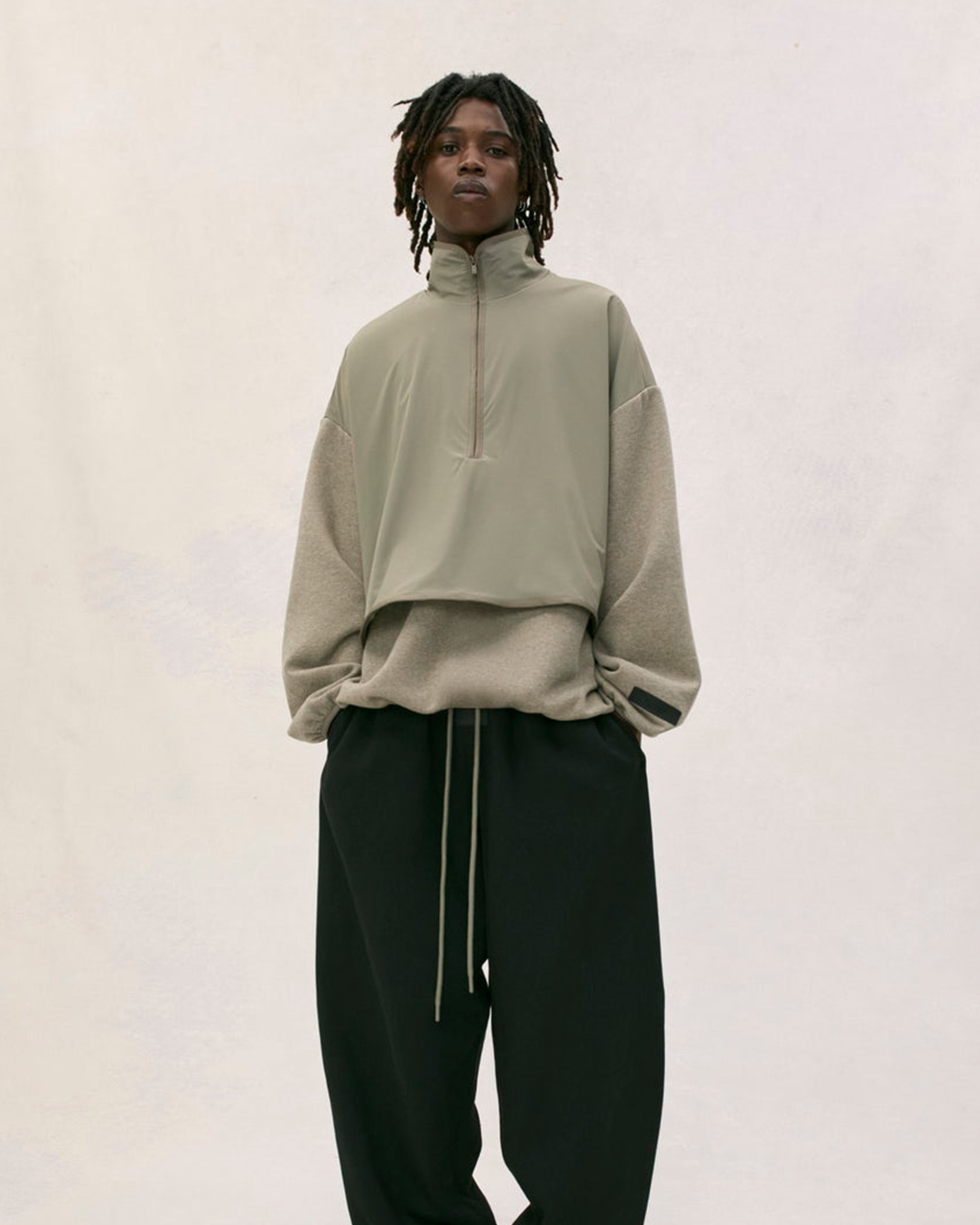 Nylon Fleece Mockneck Sweater - Dust / Heather Grey