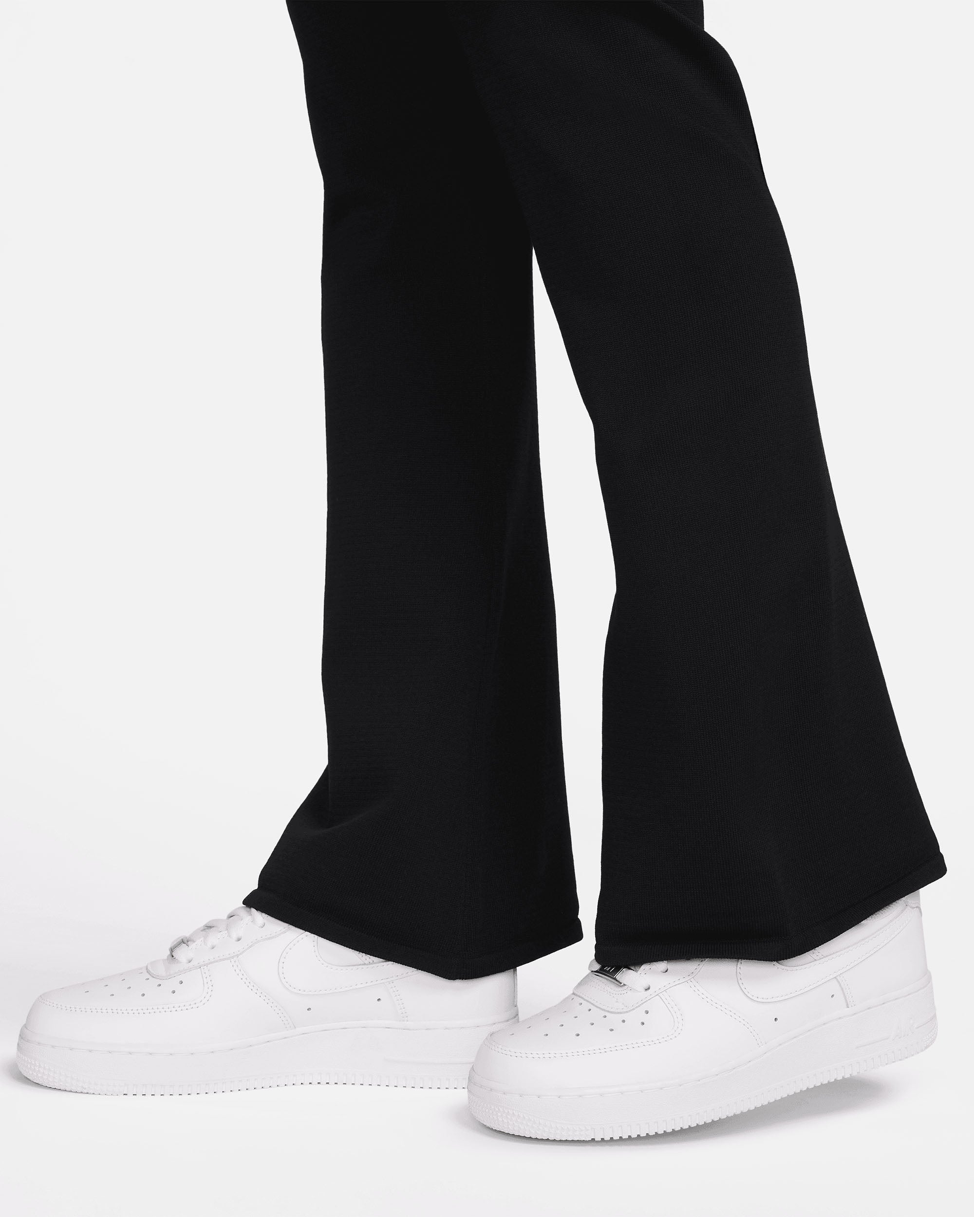 Women's Tight High-Waisted Jumper-Knit Flared Trousers - Black / Black