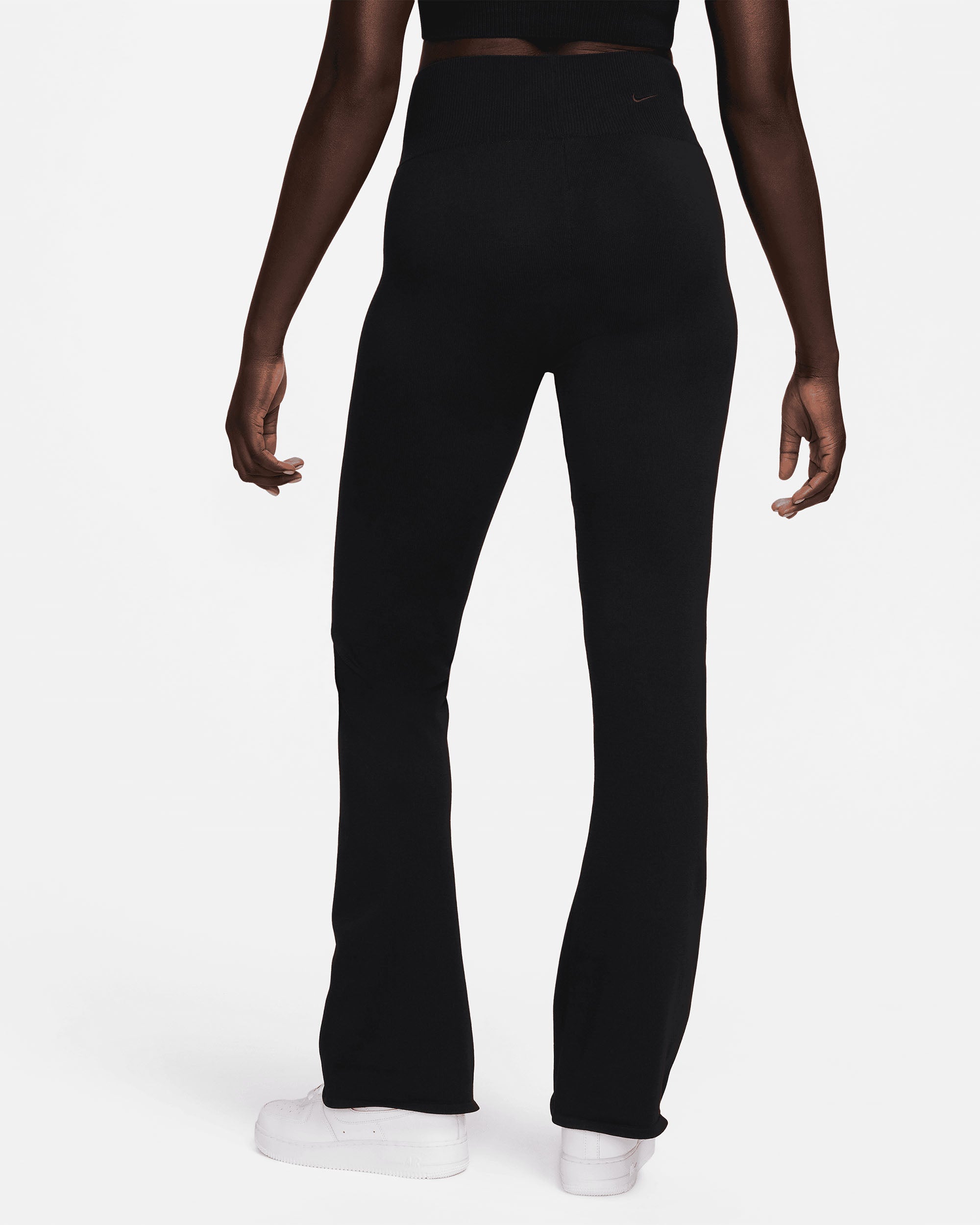 Women's Tight High-Waisted Jumper-Knit Flared Trousers - Black / Black
