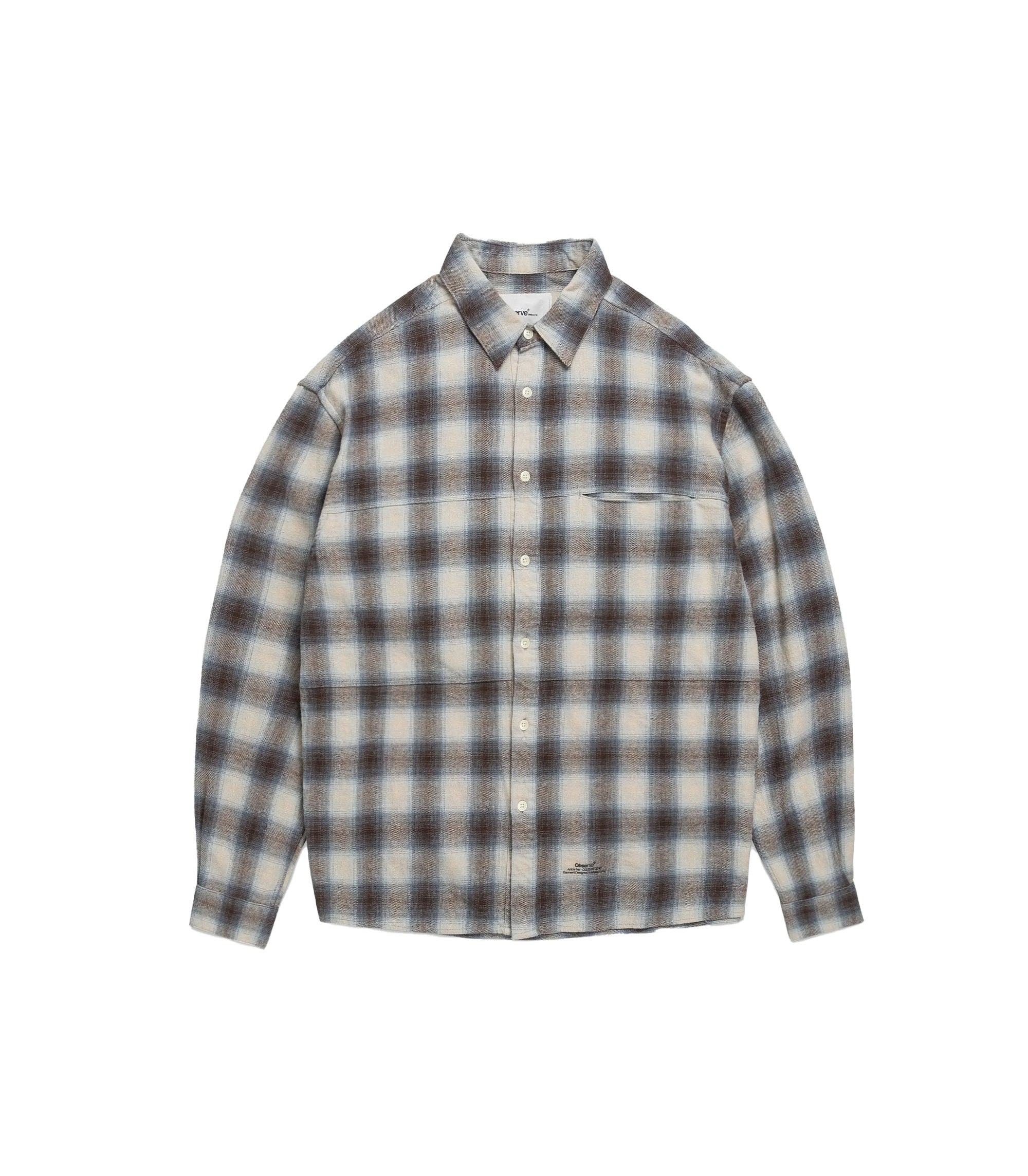 Plaid Panel Flannel Shirt - Beige / Blue