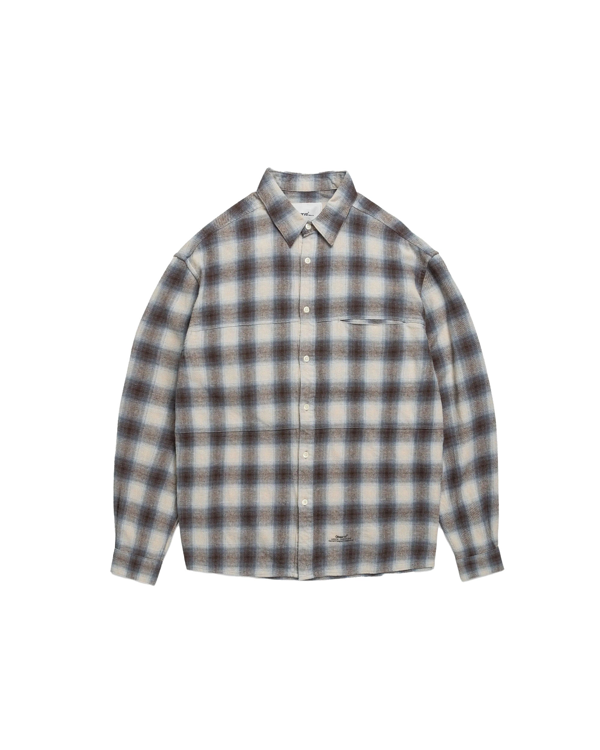 Plaid Panel Flannel Shirt - Beige / Blue