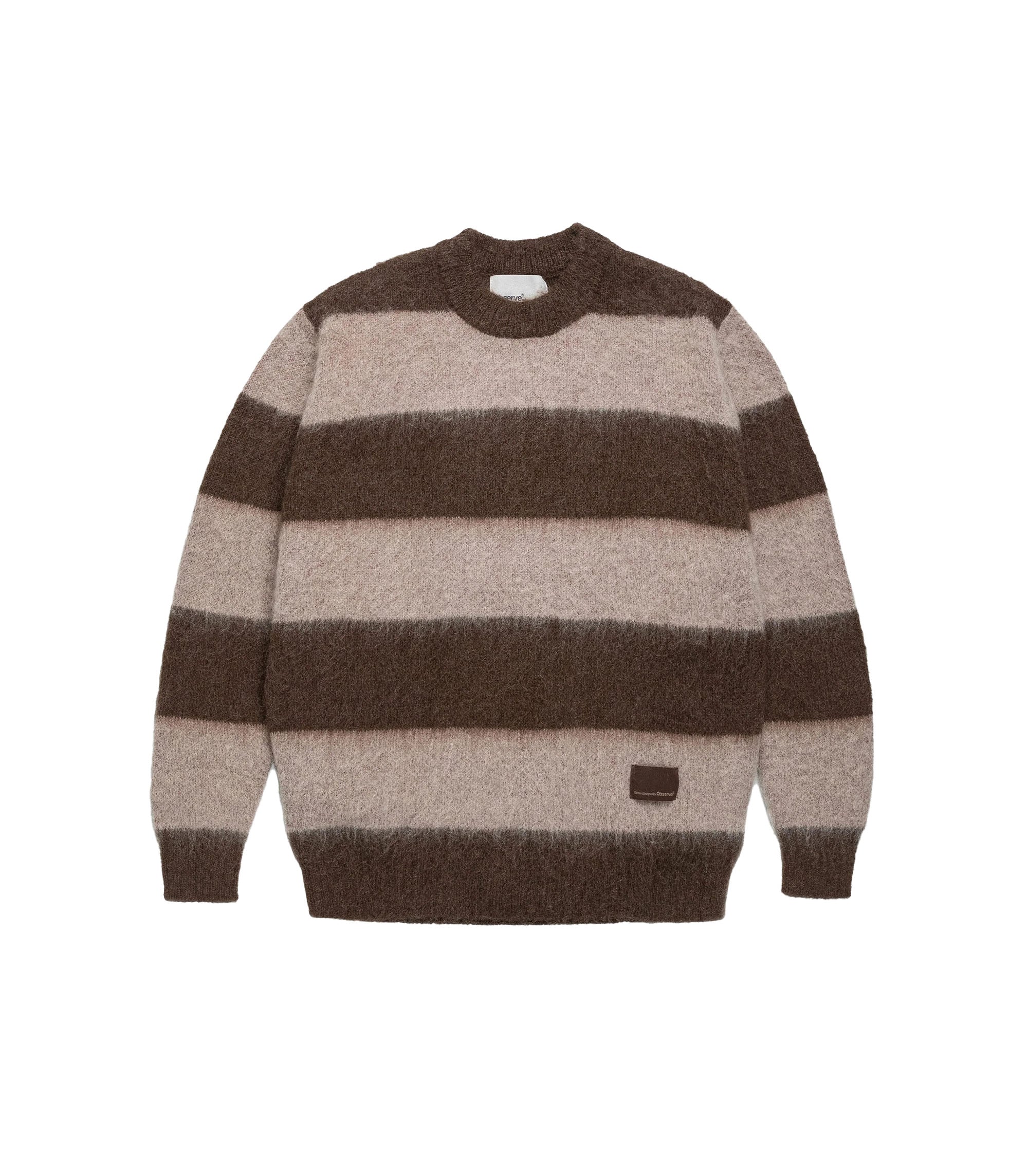 Wool Mohair Stripe Knit Sweater - Mocha