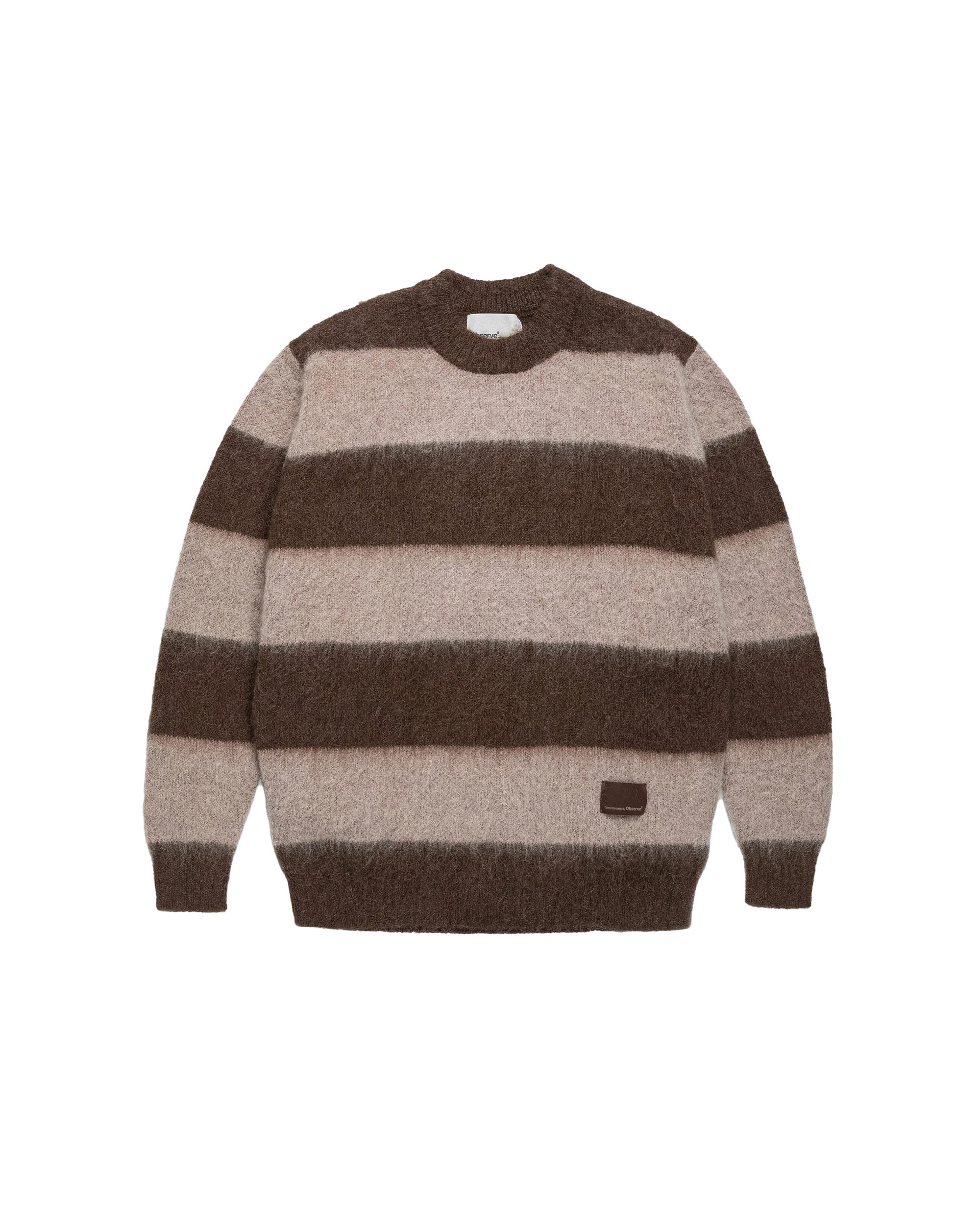 Wool Mohair Stripe Knit Sweater - Mocha