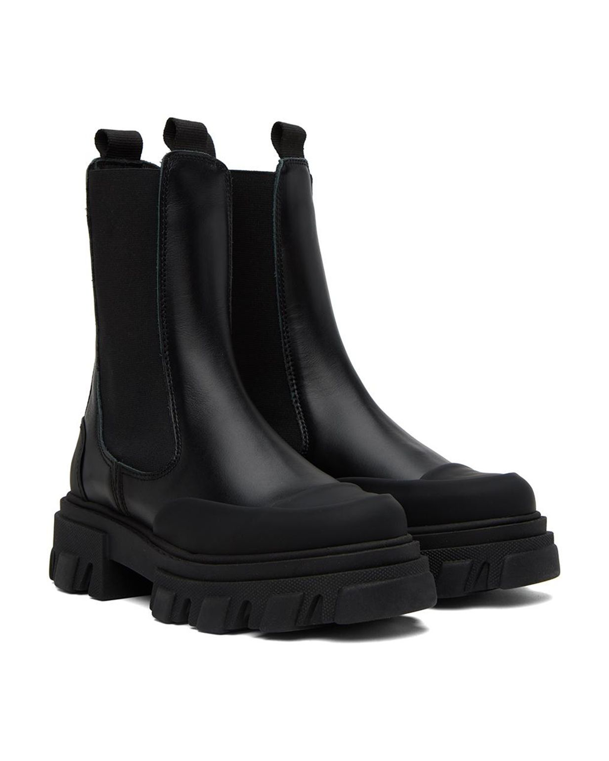 Cleated Mid Chelsea Boot Black Stitch - Black