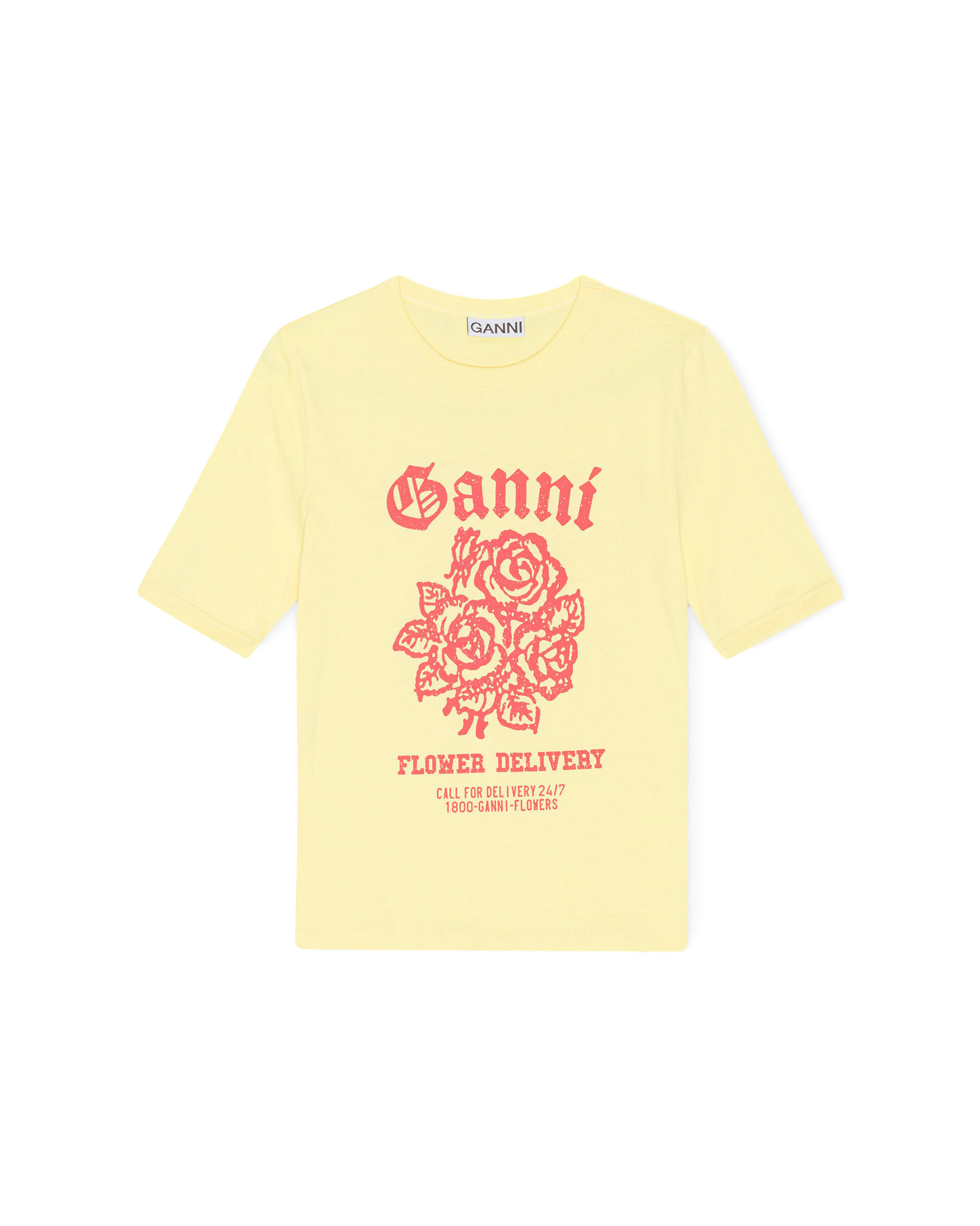 Light Cotton Jersey Flower Fitted T­-shirt - Yellow Cream