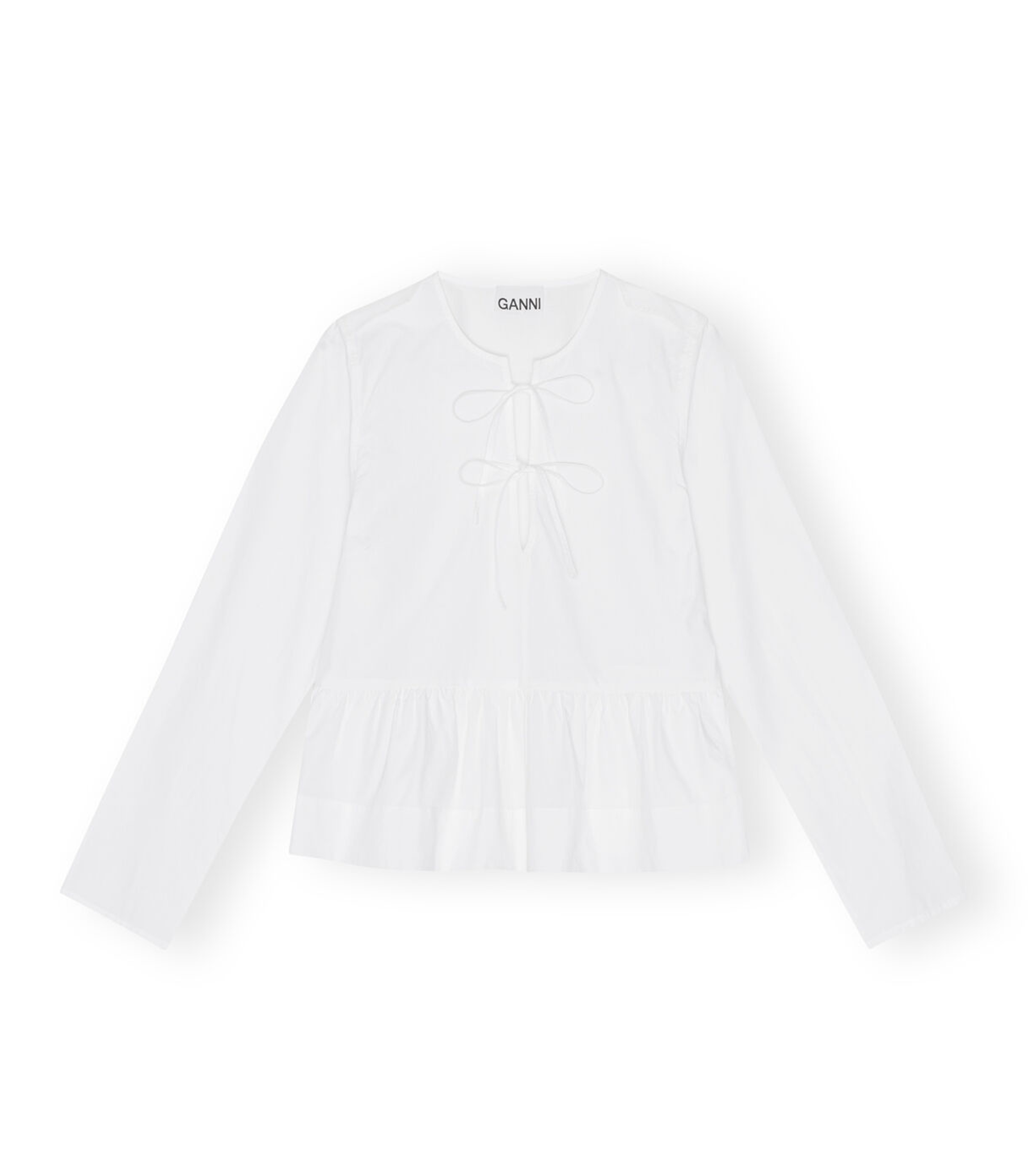 Cotton Poplin Tie String Peplum Blouse - Bright White