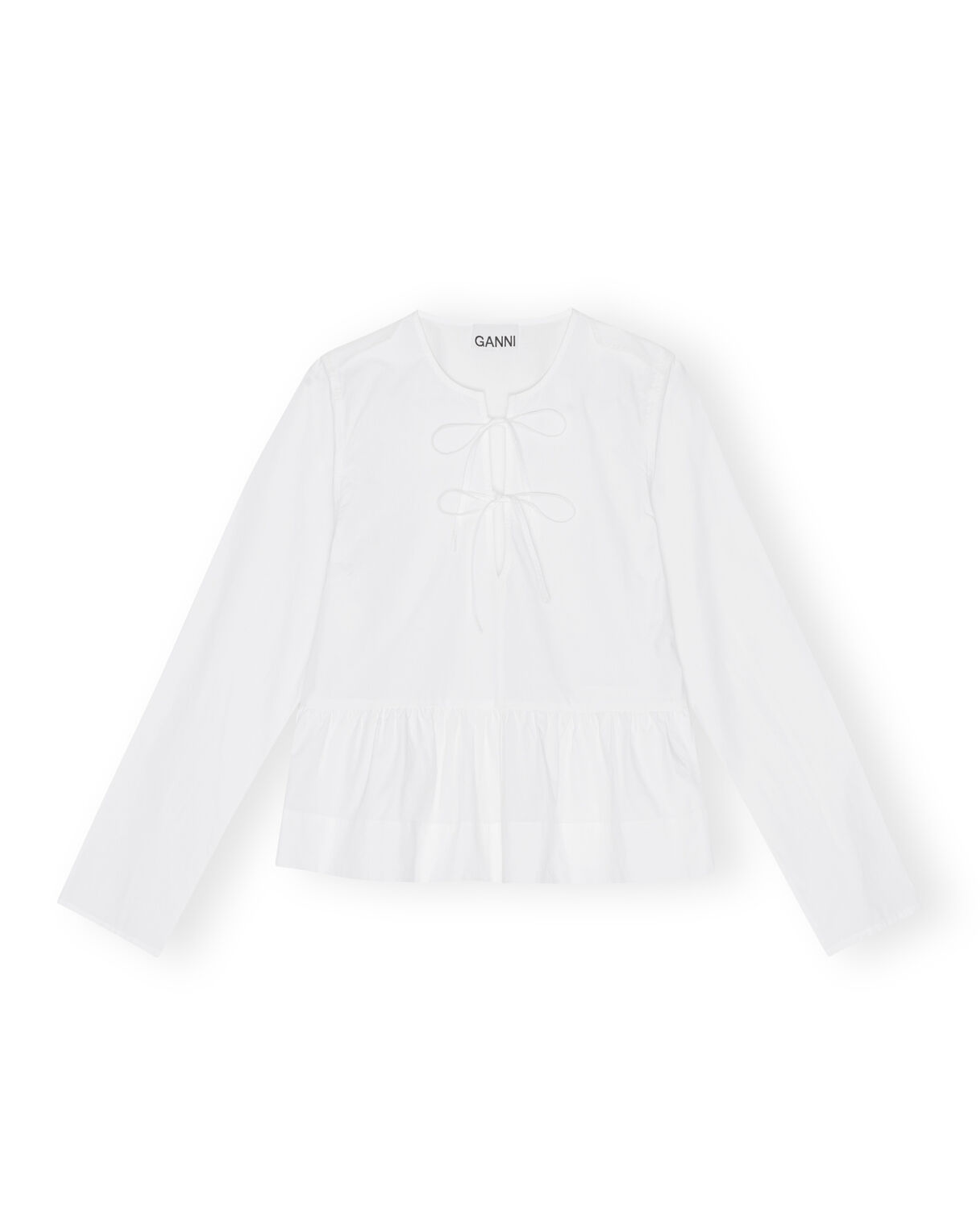 Cotton Poplin Tie String Peplum Blouse - Bright White