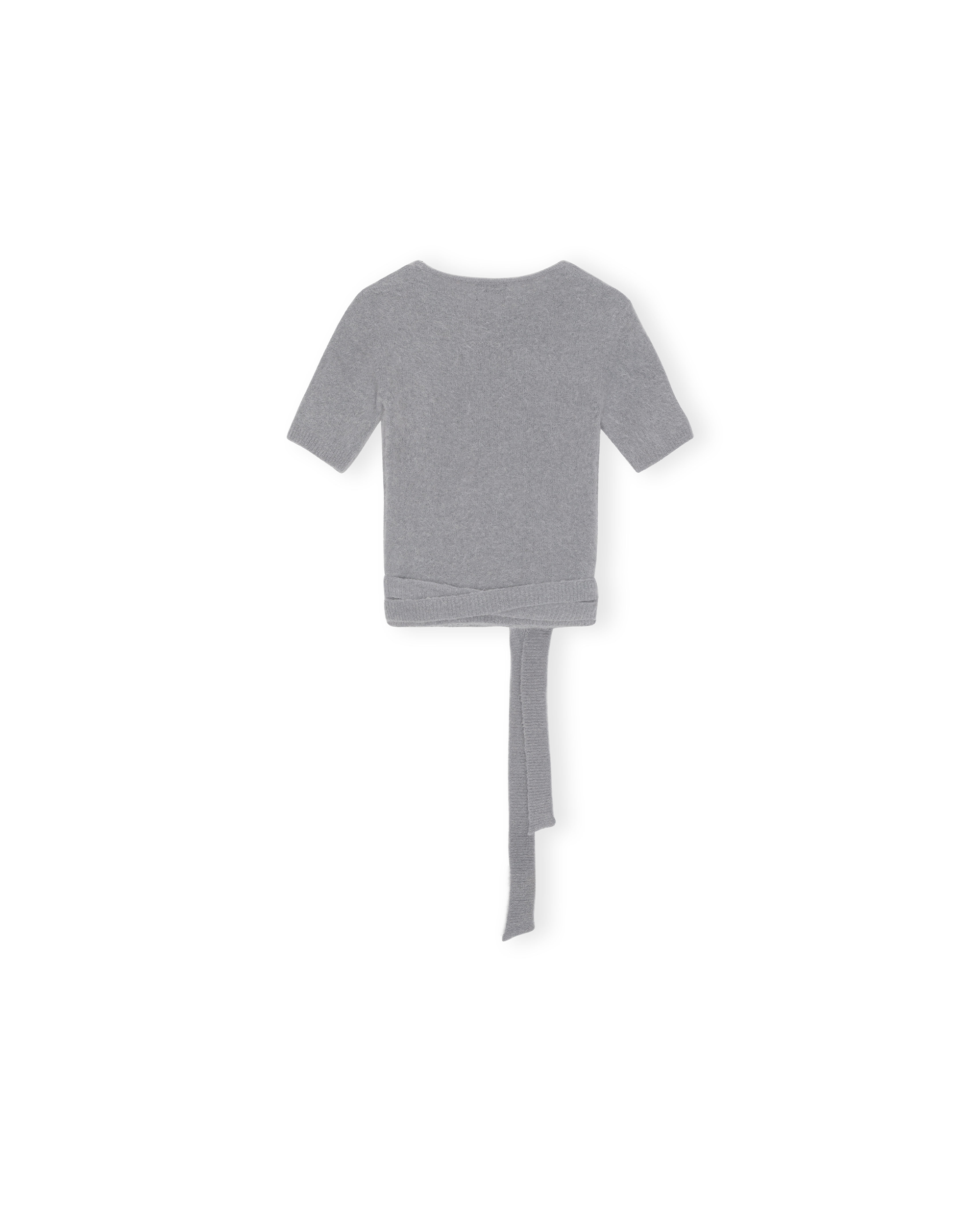 Brushed Alpaca Short Sleeve Wrap Blouse - Grey