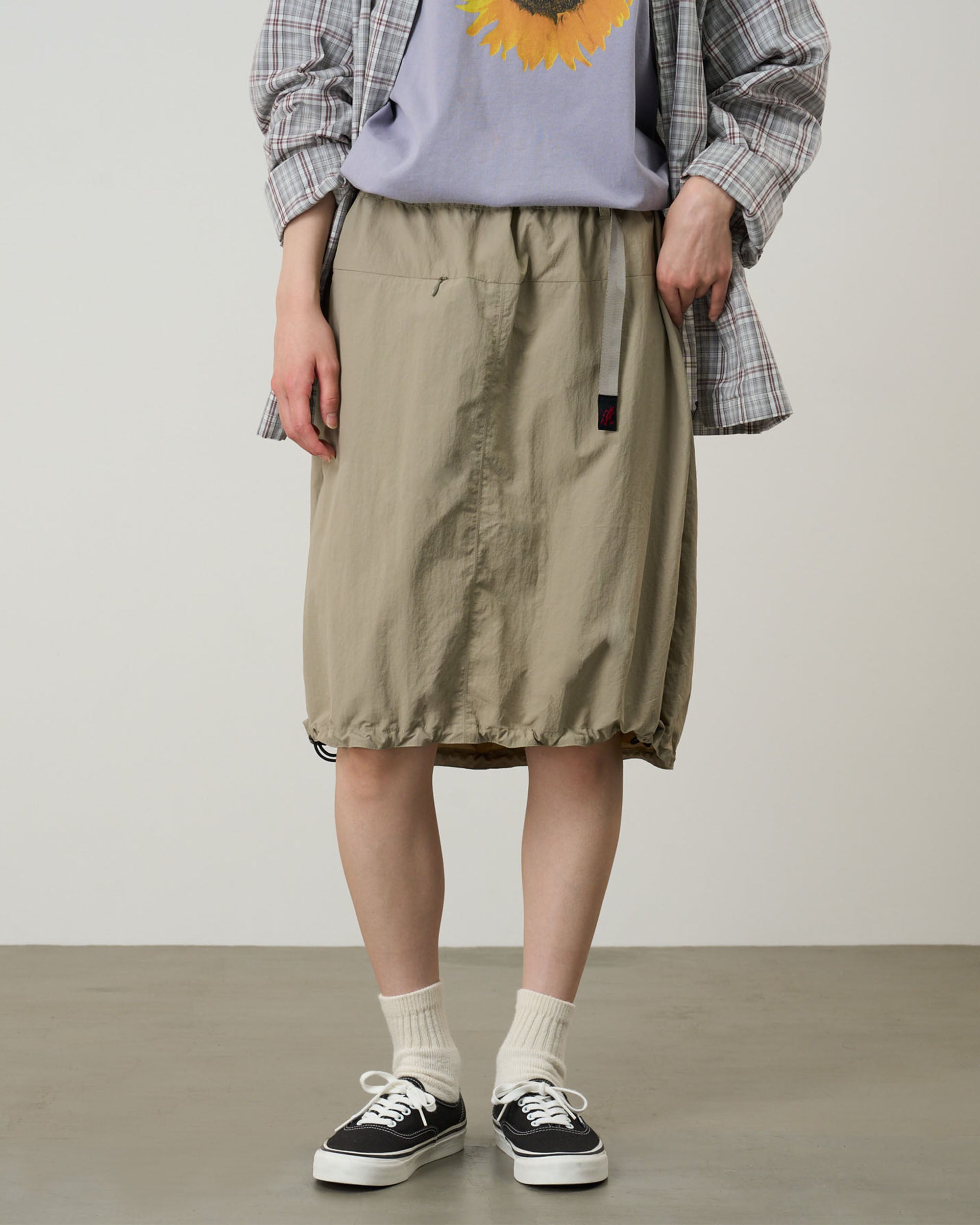 Nylon Packable Midi Skirt - Milk Tea