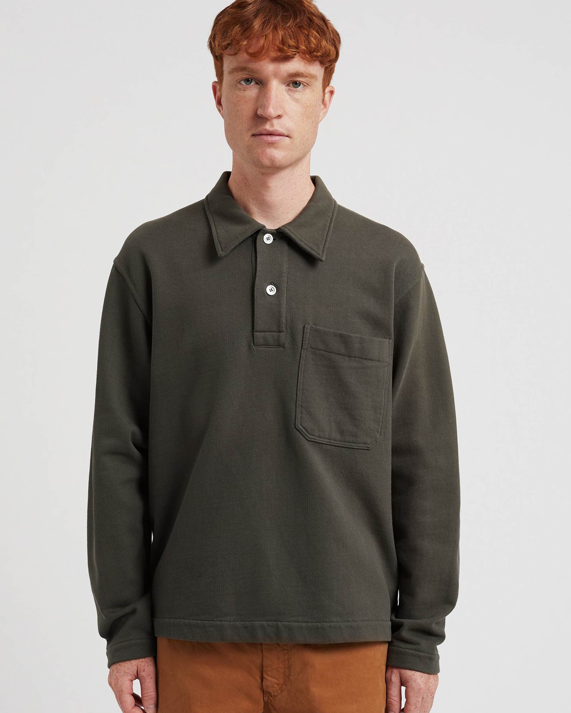 Fraser Relaxed Organic Loopback LS Polo - Black Olive