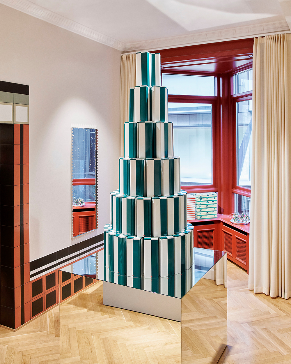 Tin Container Slim - Green / Off White