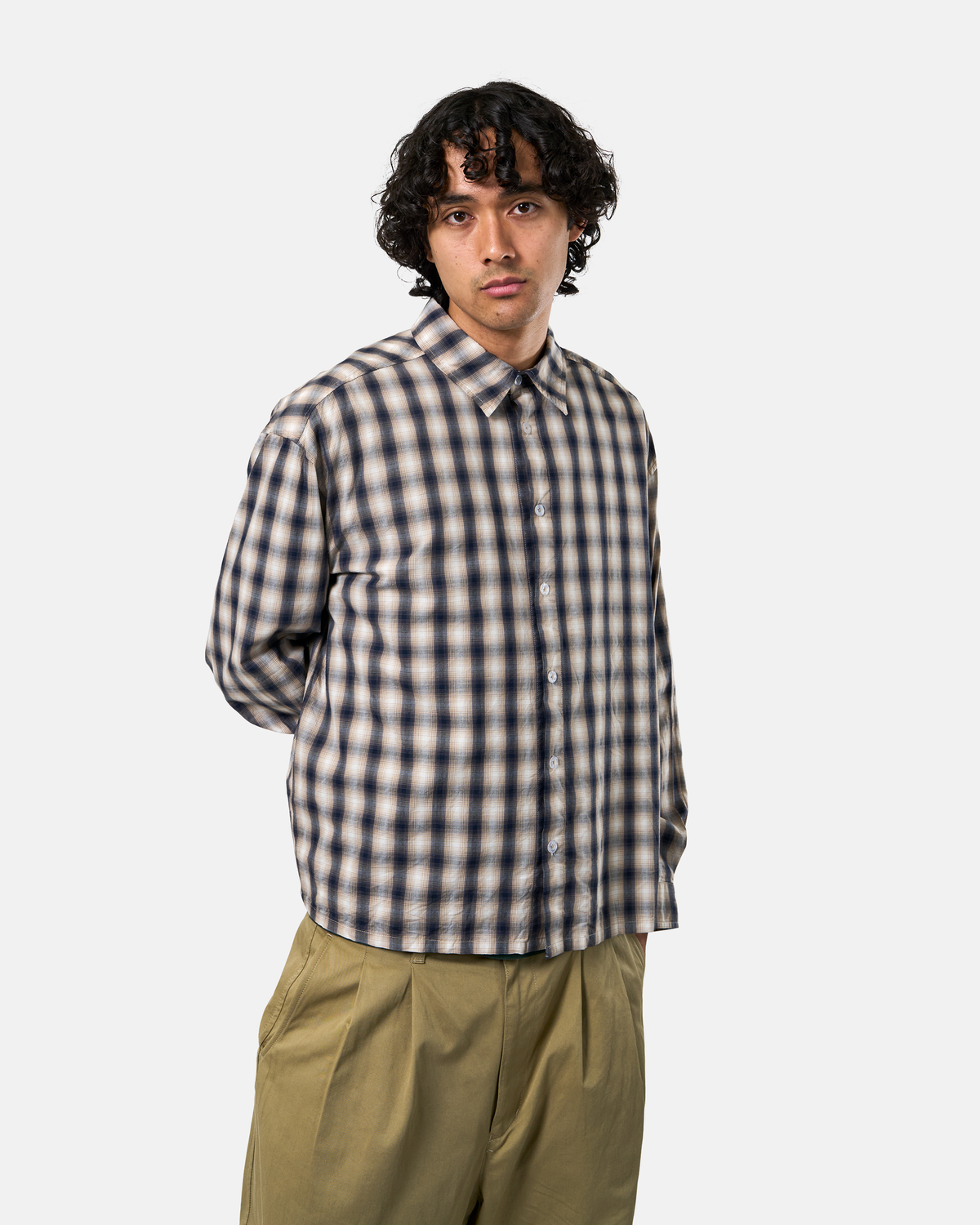 Script L/S Shadow Plaid Shirt - Navy / Sand