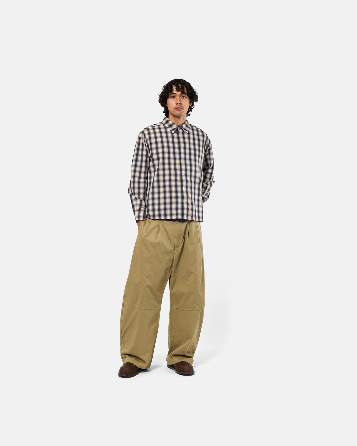 Script L/S Shadow Plaid Shirt - Navy / Sand