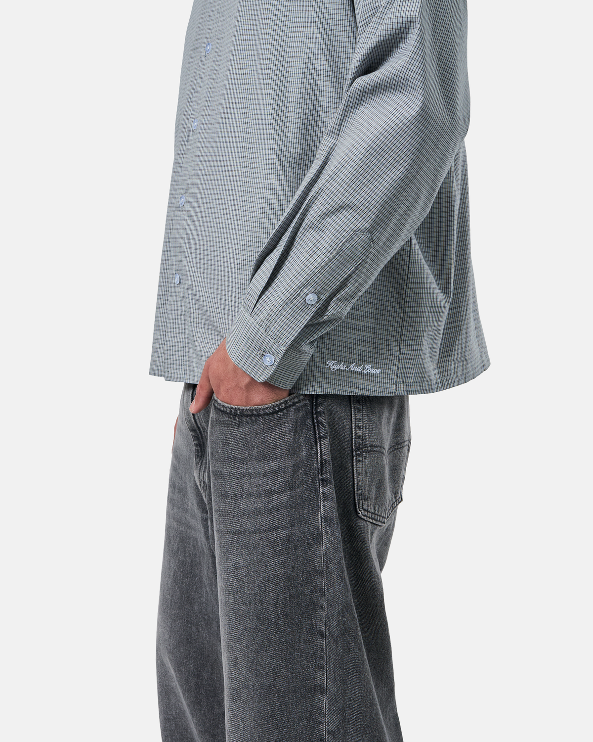 Script L/S Wright Shirt - Grey / Blue Micro Check