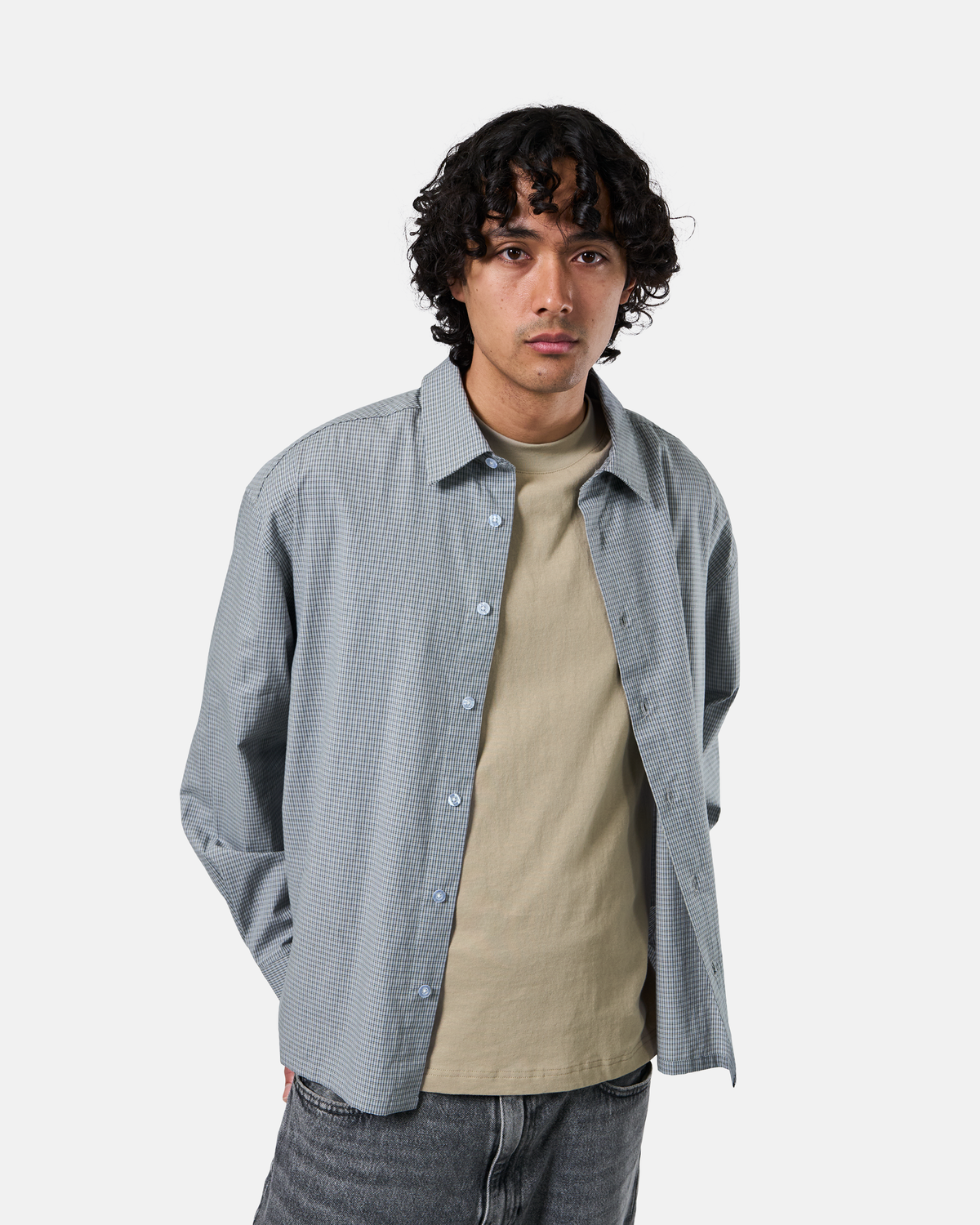 Script L/S Wright Shirt - Grey / Blue Micro Check