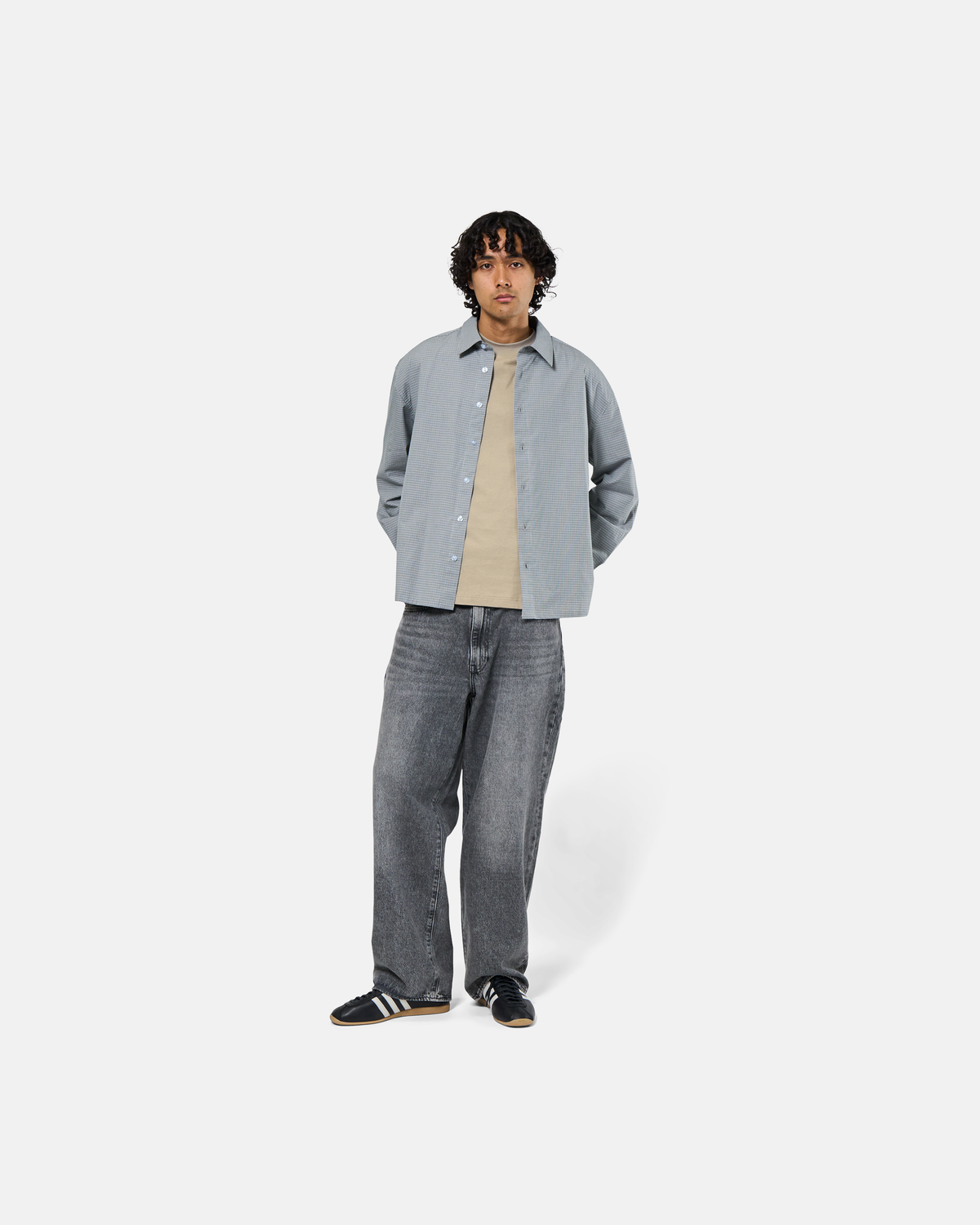 Script L/S Wright Shirt - Grey / Blue Micro Check