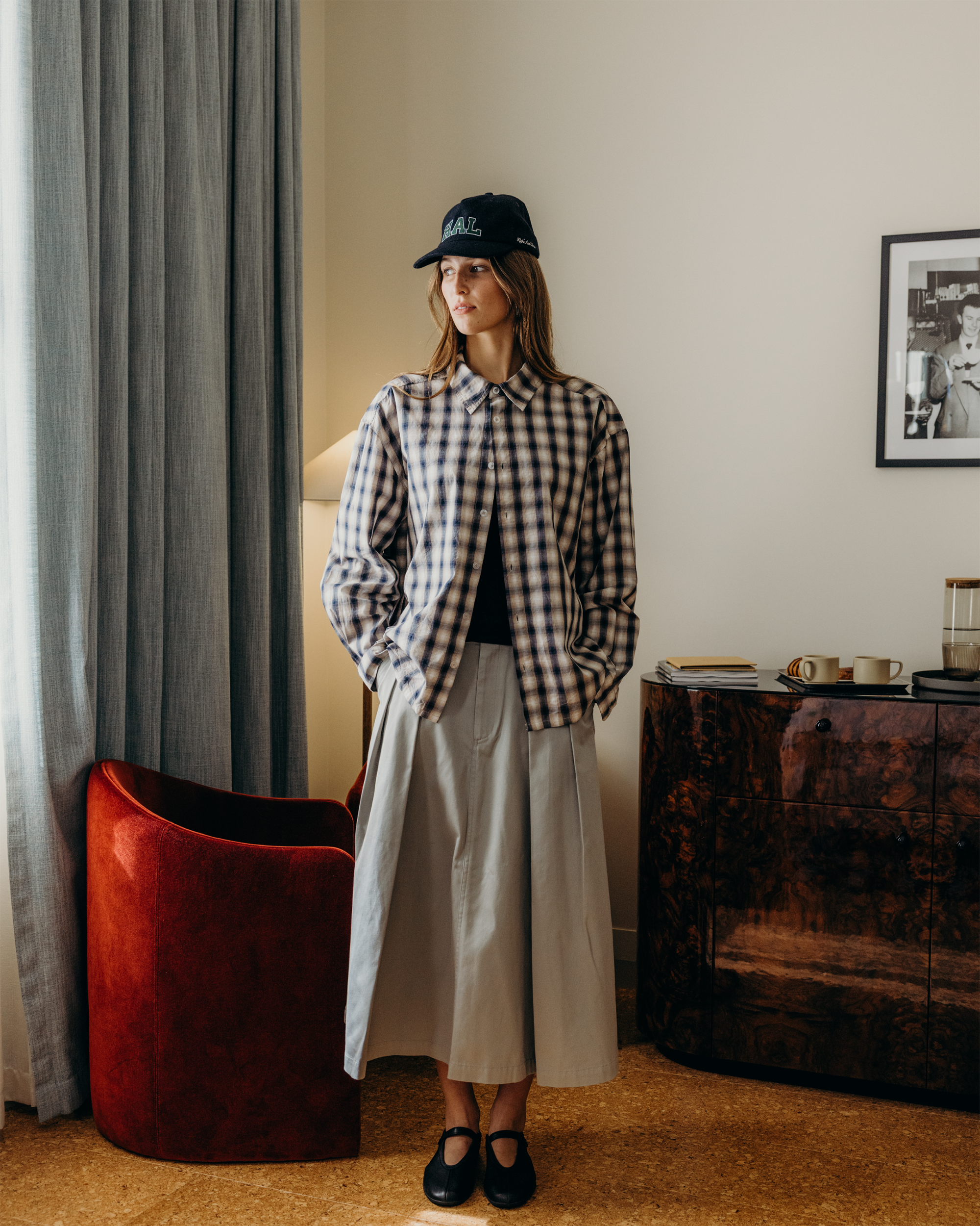 Script L/S Shadow Plaid Shirt - Navy / Sand
