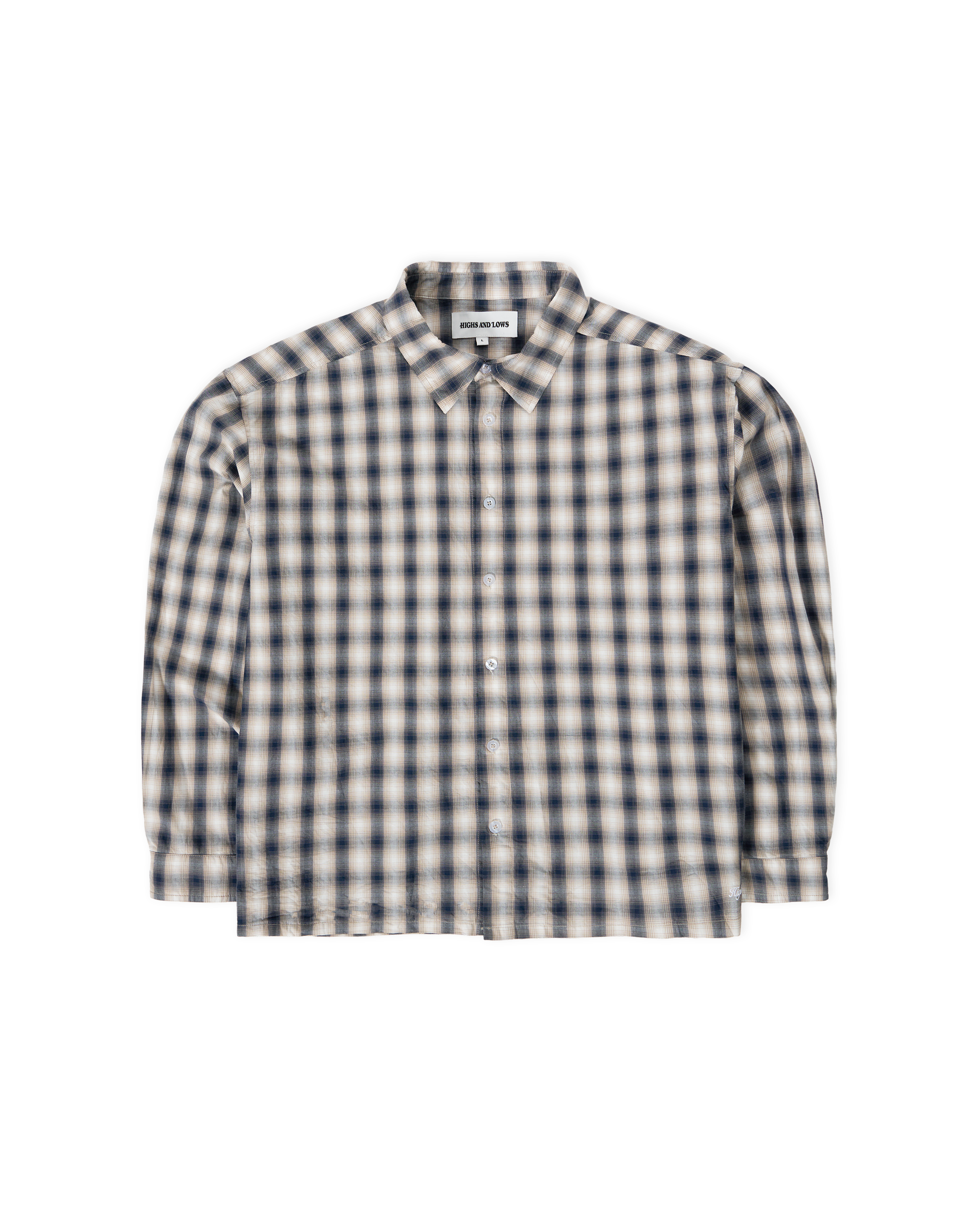 Script L/S Shadow Plaid Shirt - Navy / Sand