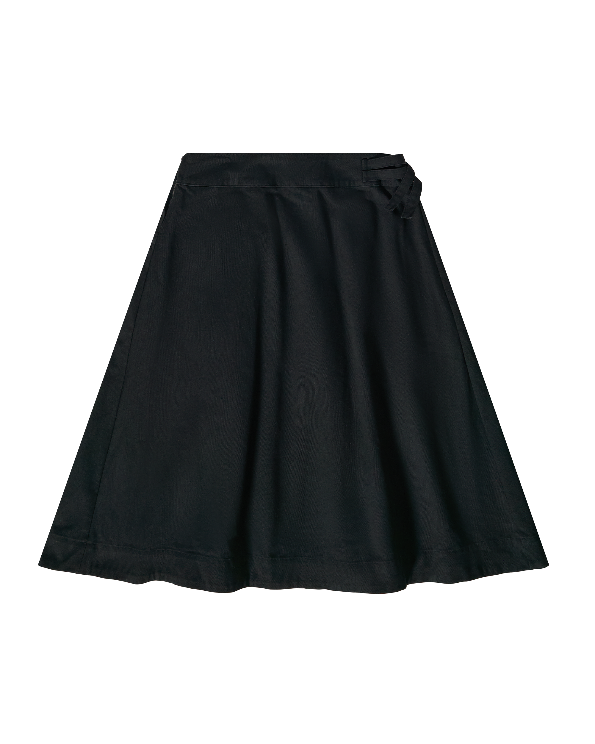 Pleated Twill Buckle Skirt - Black