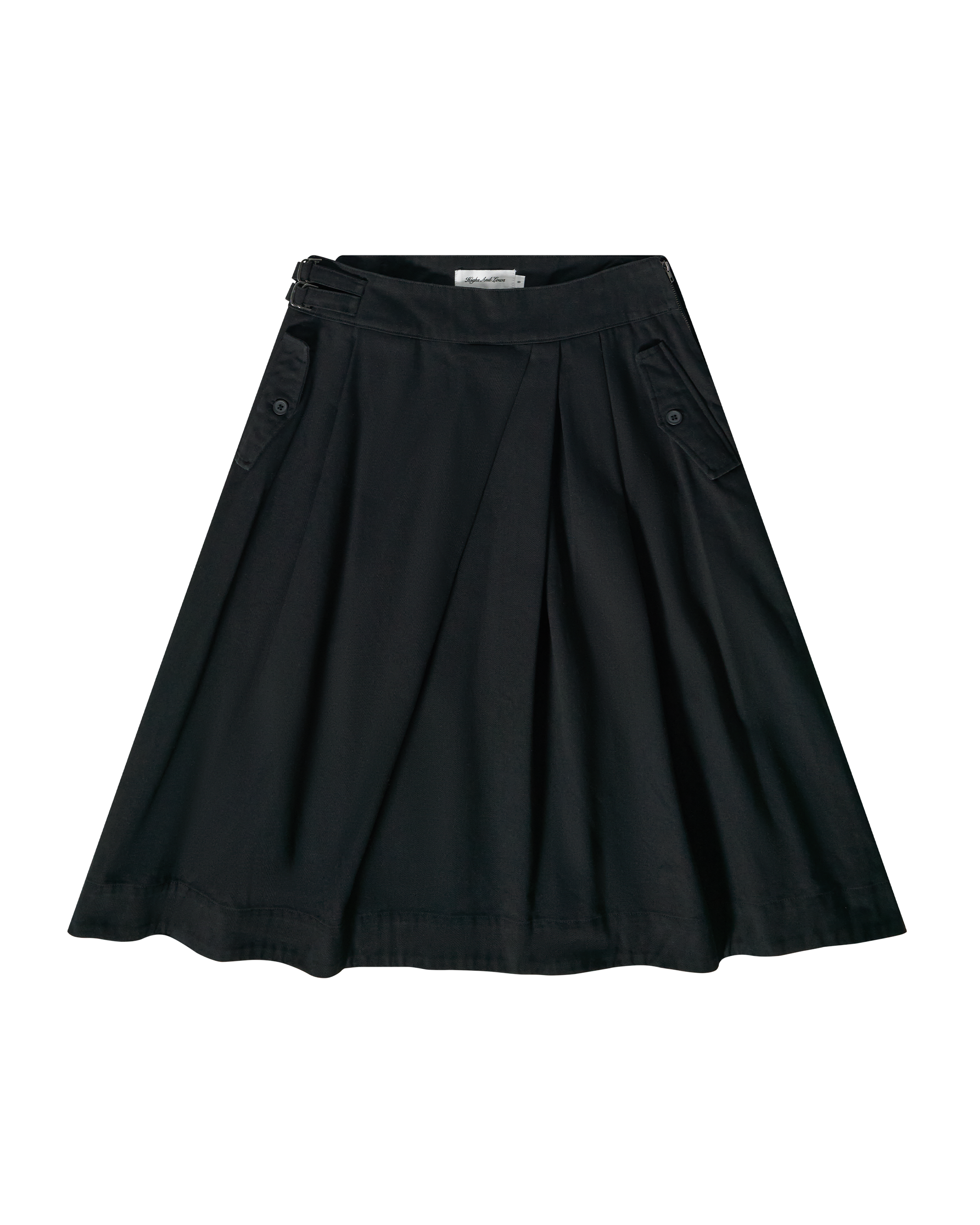 Pleated Twill Buckle Skirt - Black