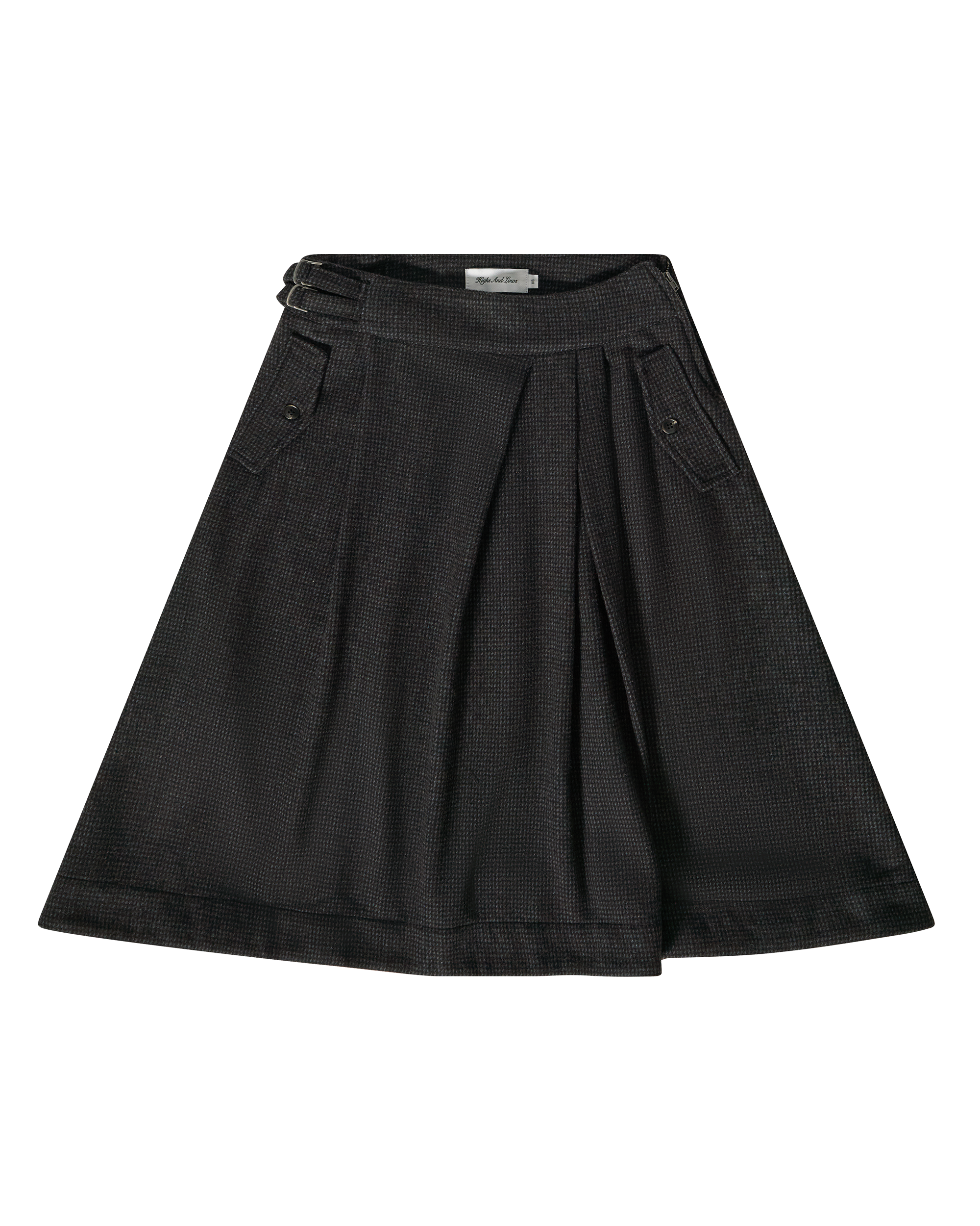 Pleated Wool Buckle Skirt - Brown / Blue