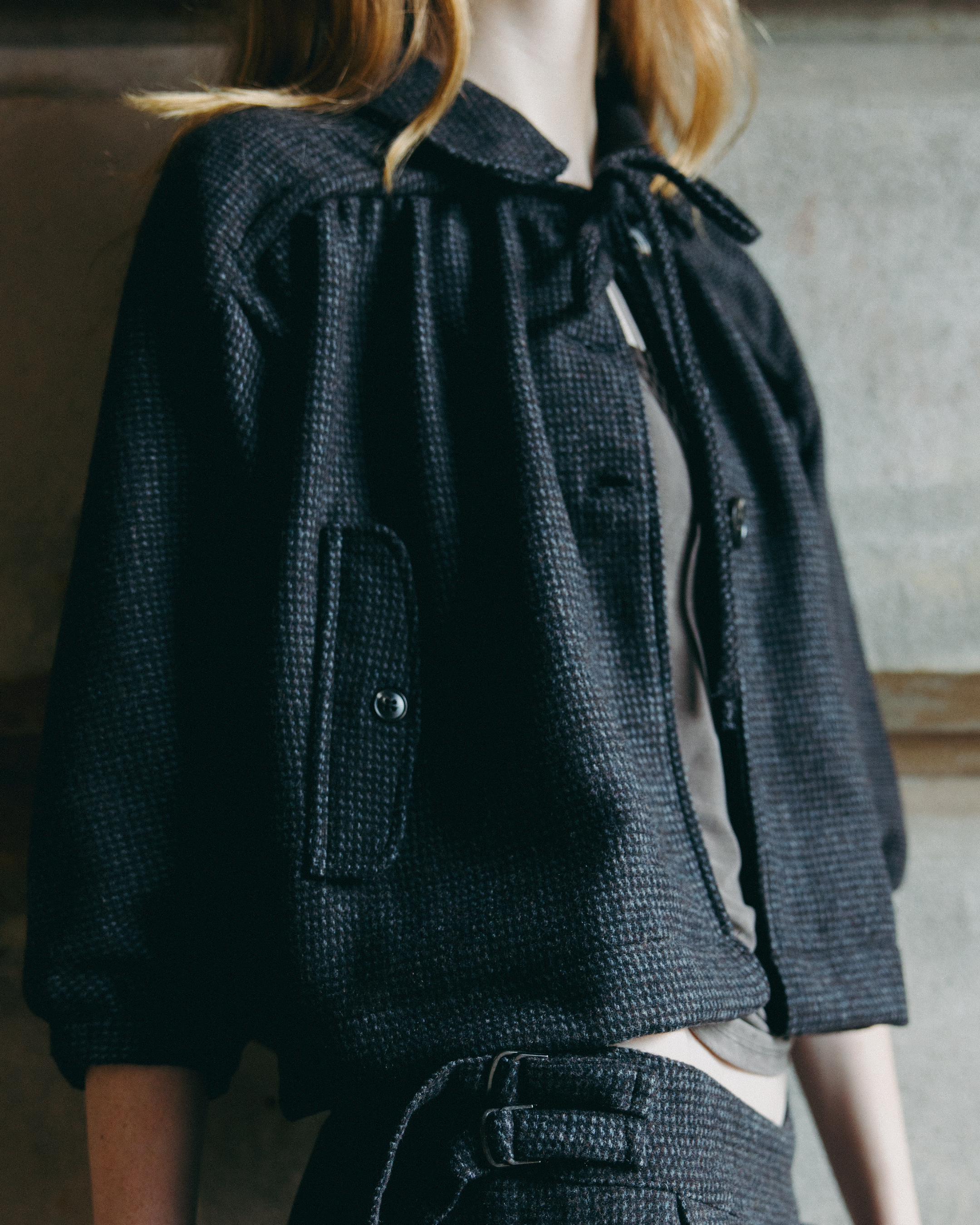 Pleated Wool Buckle Skirt - Brown / Blue