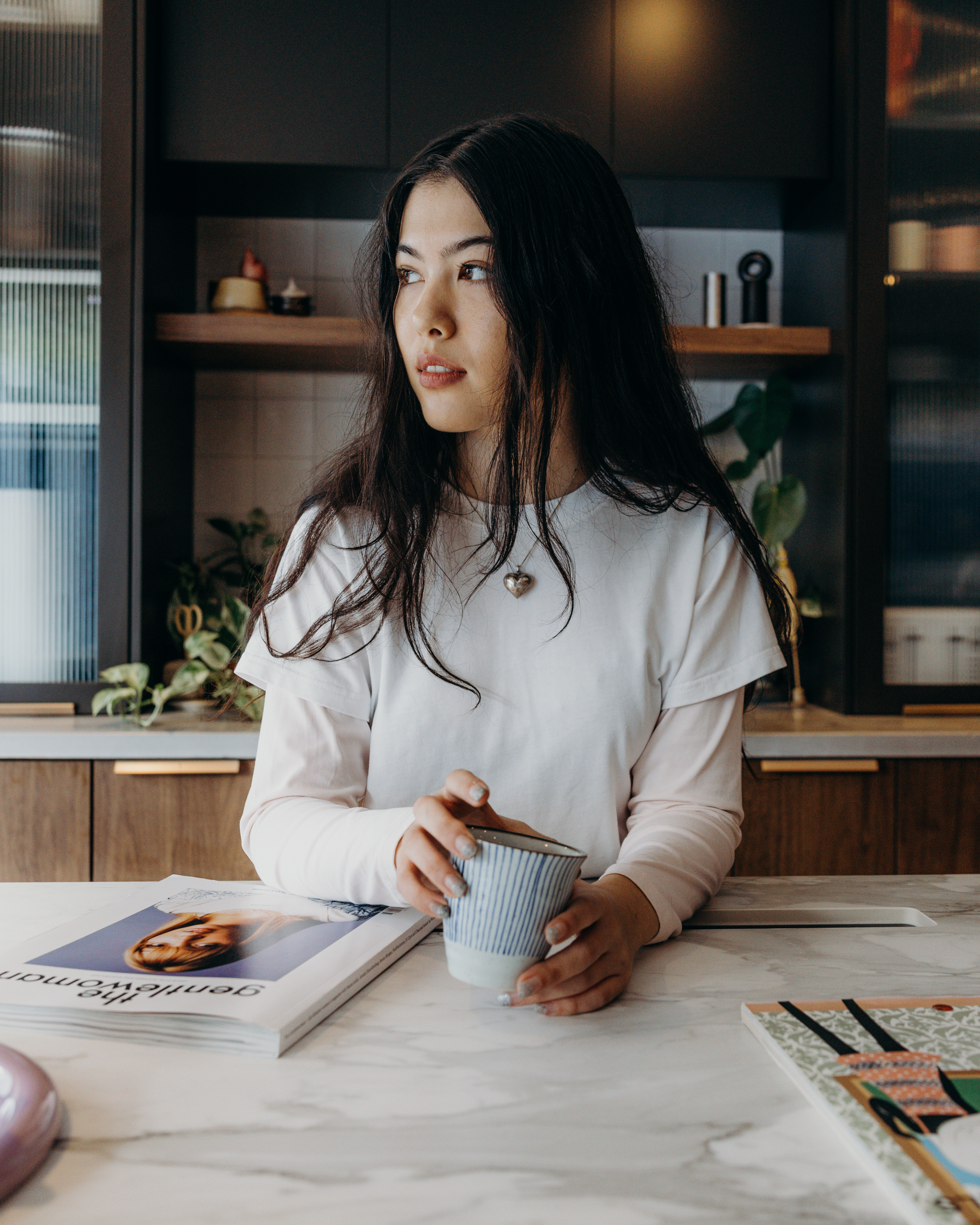 Layered L/S T-shirt - White / Soft Blush
