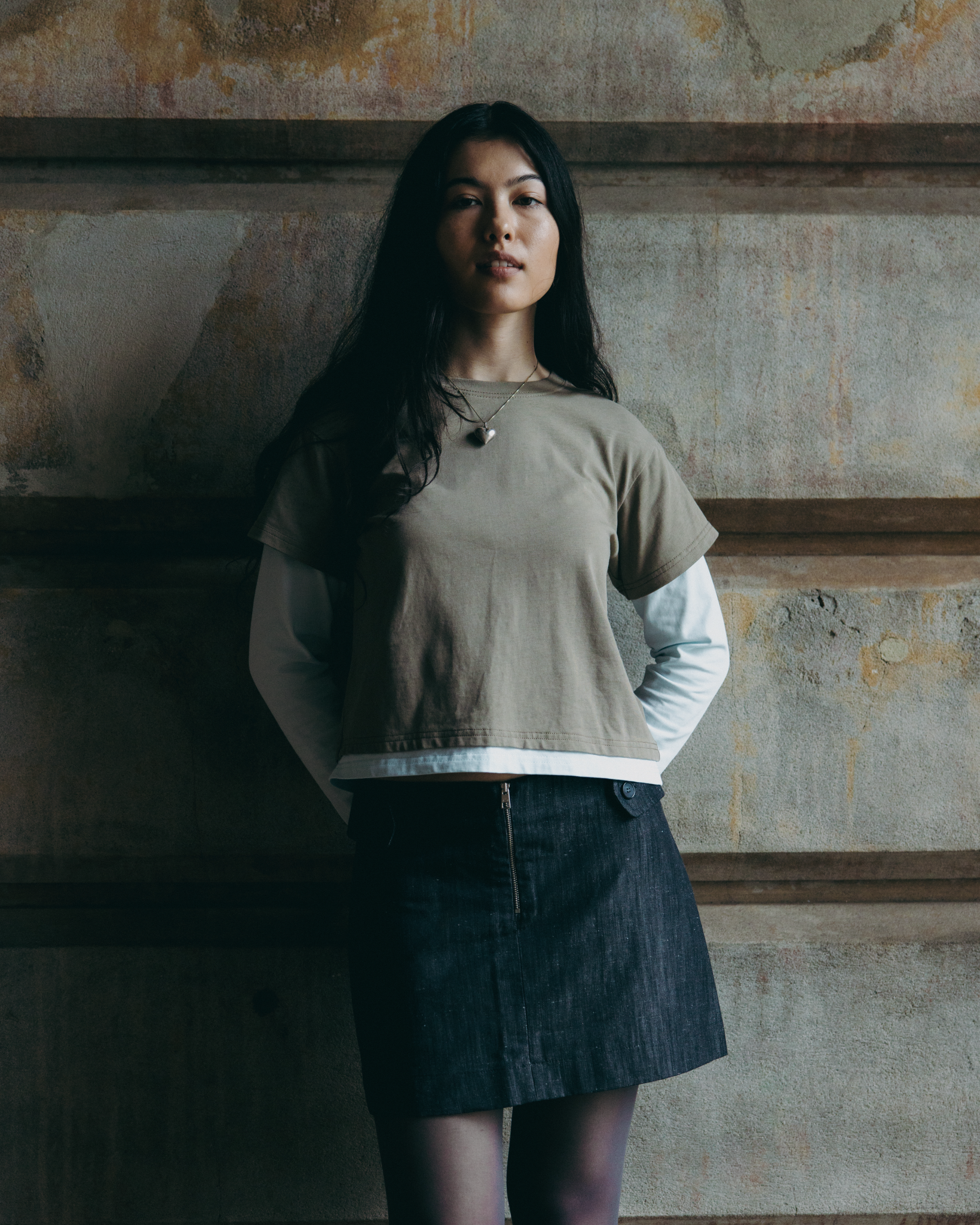 Layered L/S T-shirt - Vetiver / Mint