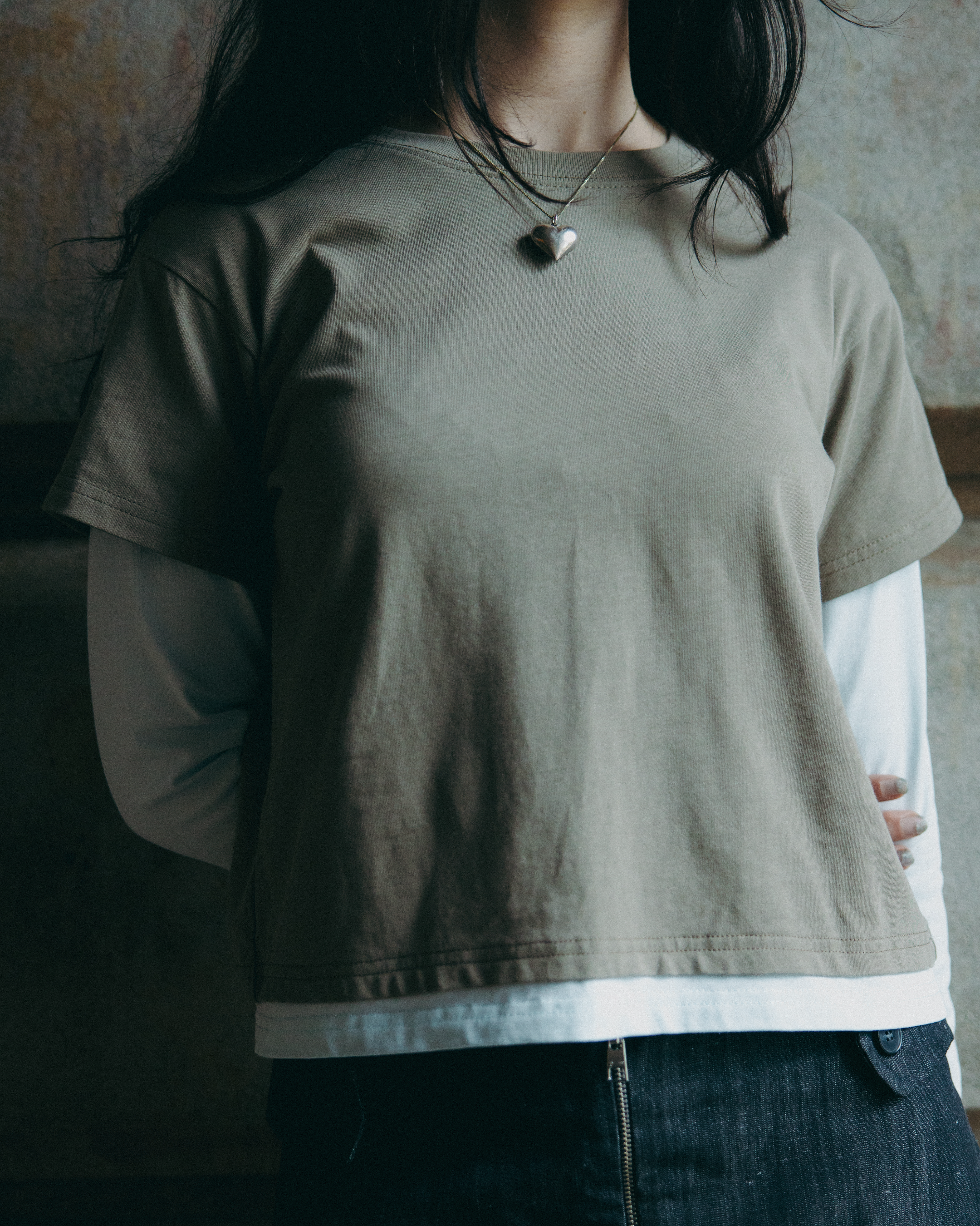 Layered L/S T-shirt - Vetiver / Mint